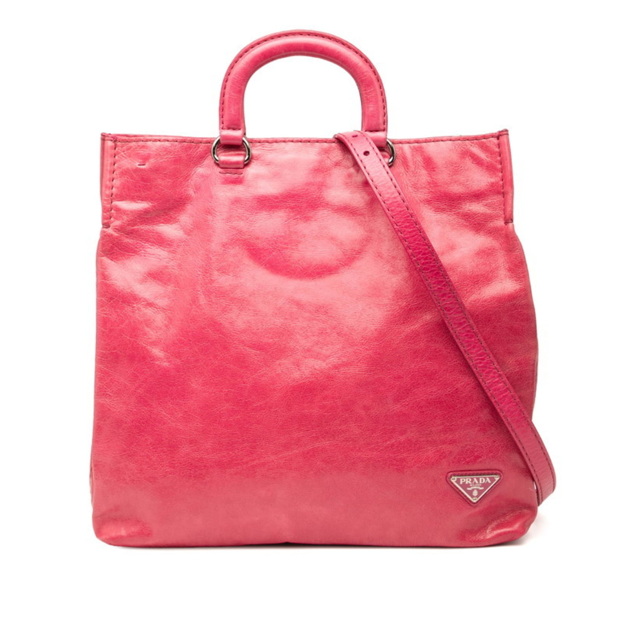 Prada Pink Leather Handbag Shoulder Bag (Pre-Owned)