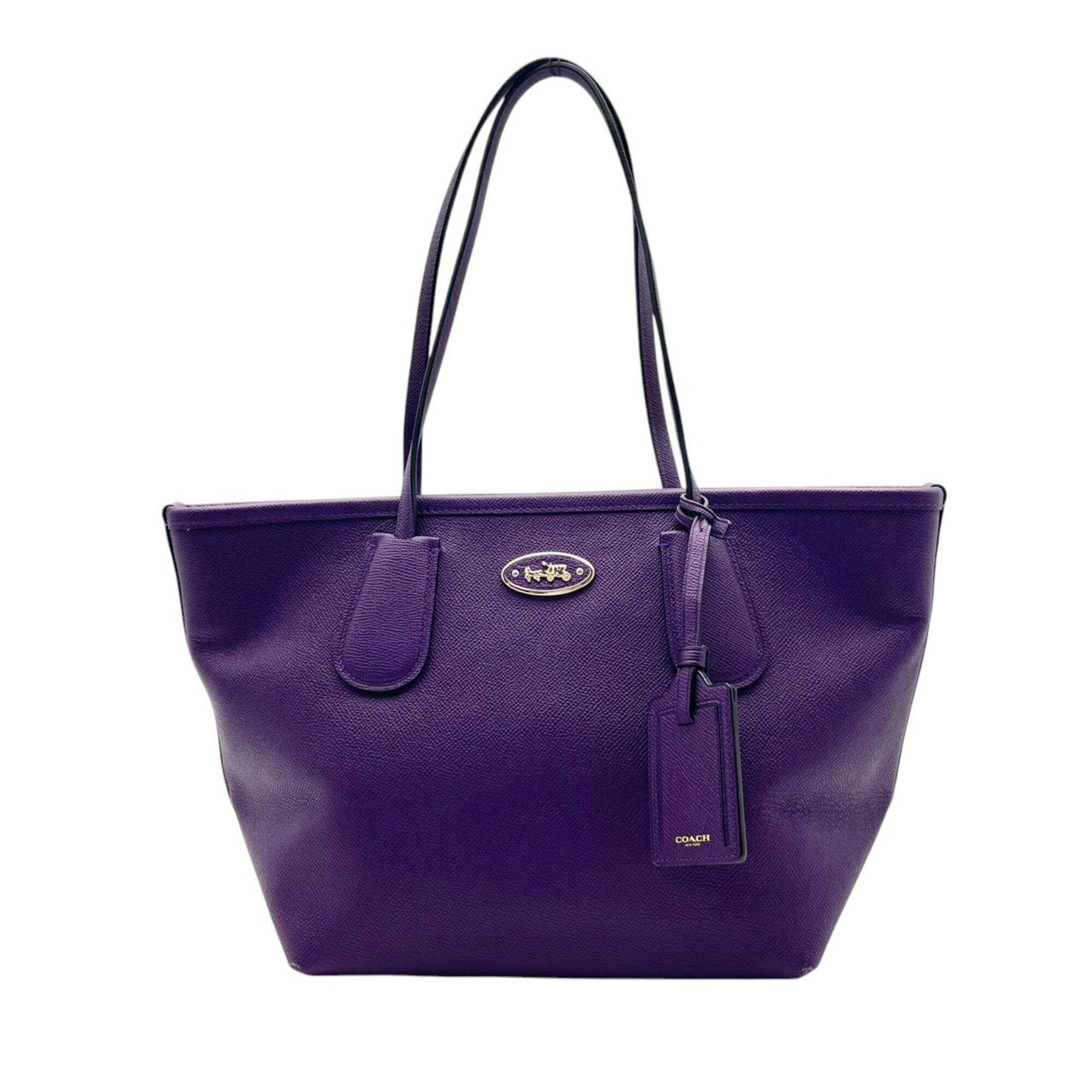 Coach Purple Leather Handbag Tote Bag (Pre-Owned)