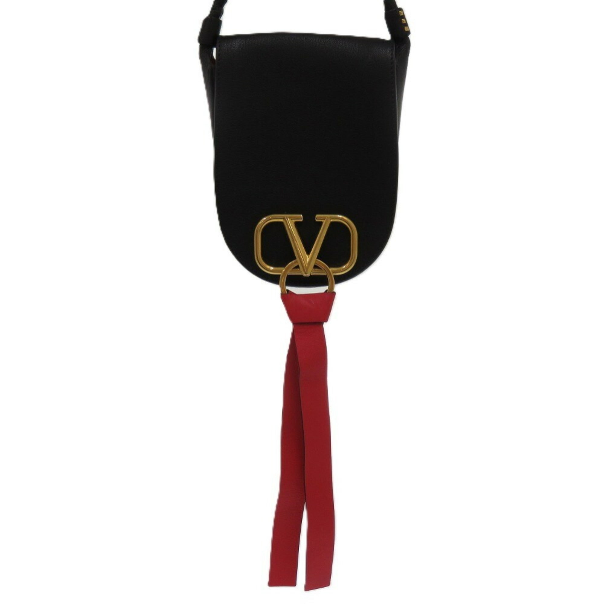 Valentino Garavani Black Red Color Leather Shoulder Bag (Pre-Owned)