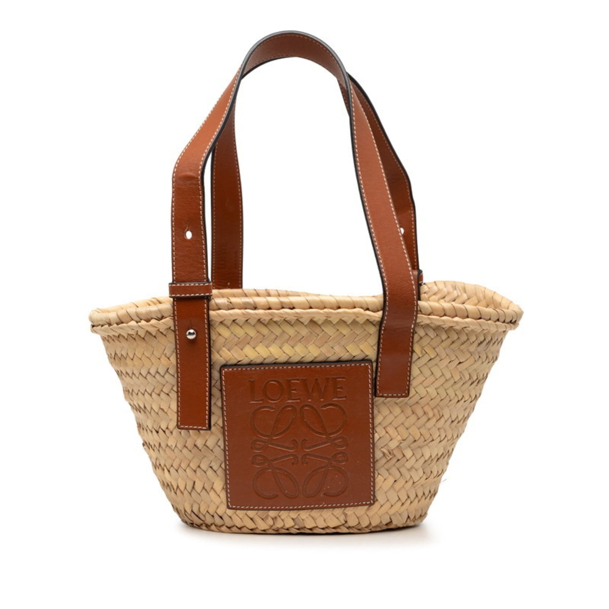 Loewe Beige Brown Raffia Leather Basket Handbag (Pre-Owned)