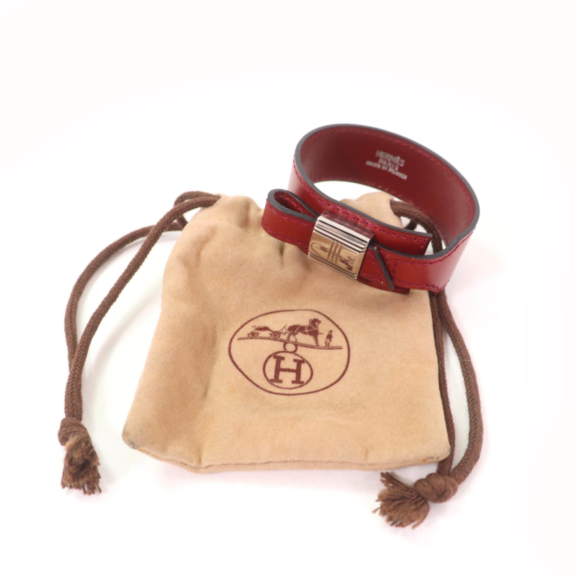 Hermes Bordeaux Leather Charm Bracelet (Pre-Owned)