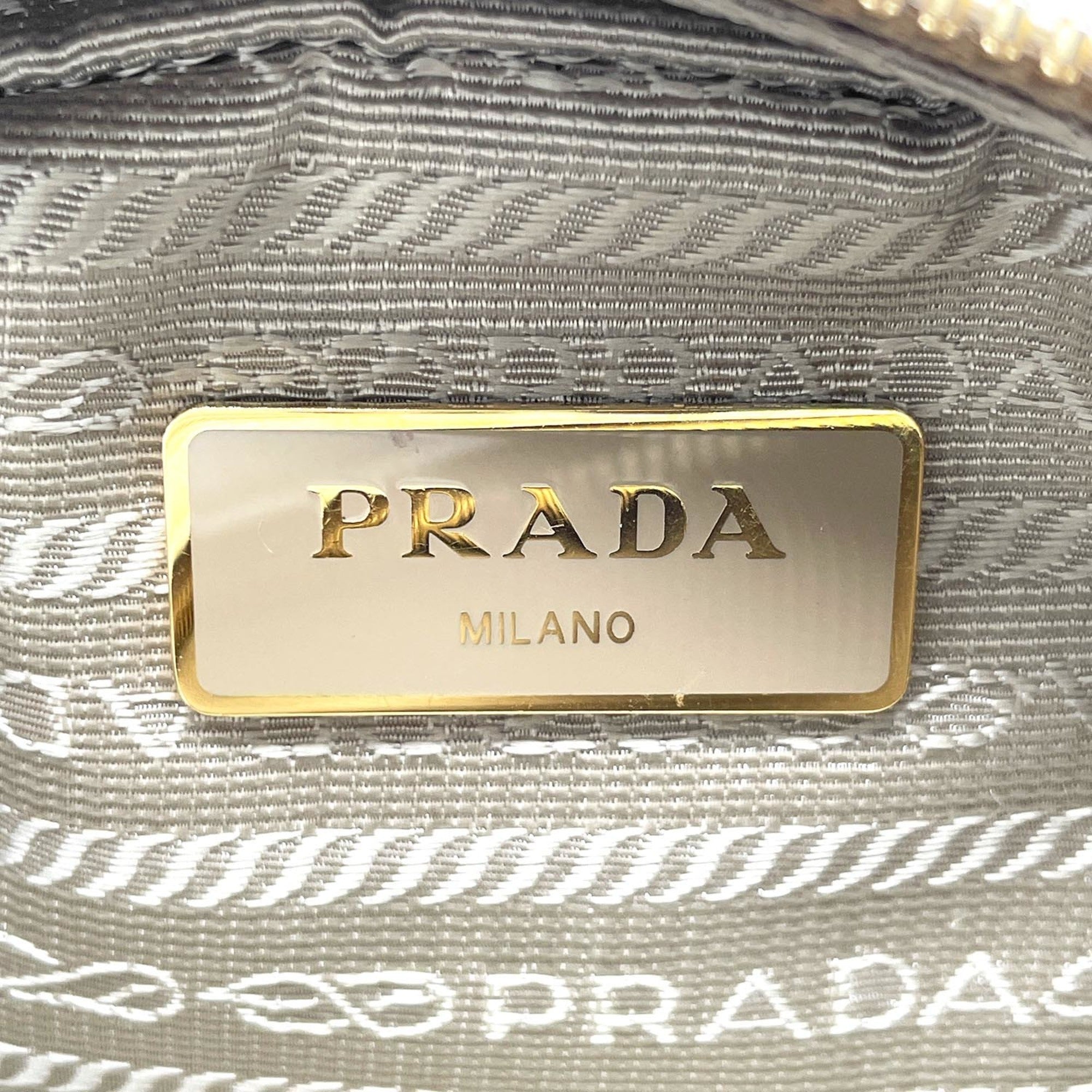 Prada Brown White Canvas Leather Shoulder Bag (Pre-Owned)