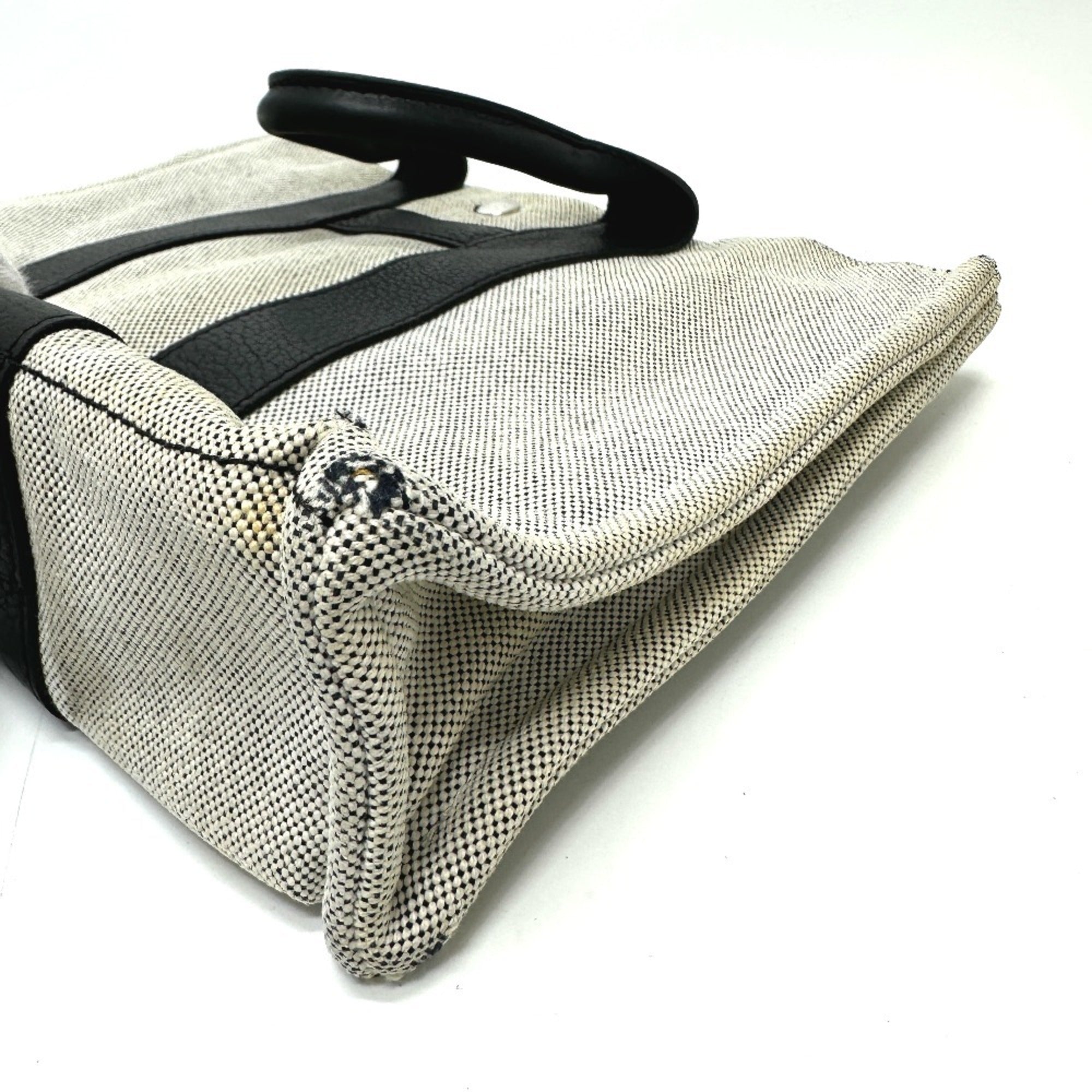 Hermes Black Gray Toile H Leather Handbag Tote Bag (Pre-Owned)