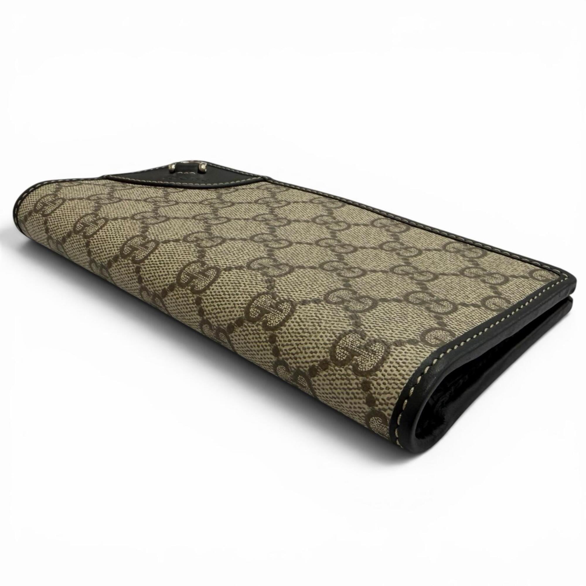 Gucci Beige Black Gg Canvas Leather Long Wallet (Bi-Fold) (Pre-Owned)