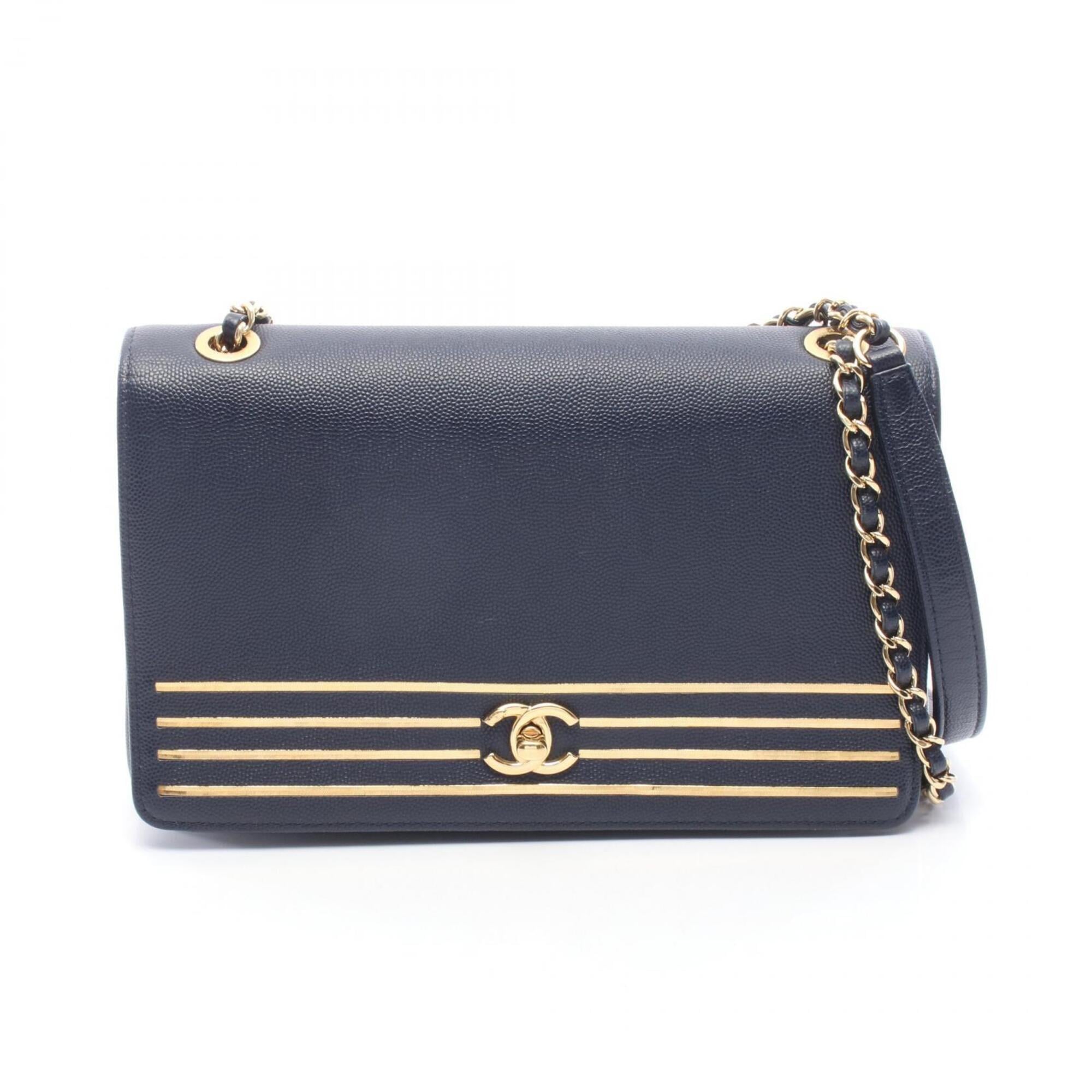 Chanel Navy Grained Calfskin Handbag Shoulder Bag (Pre-Owned)