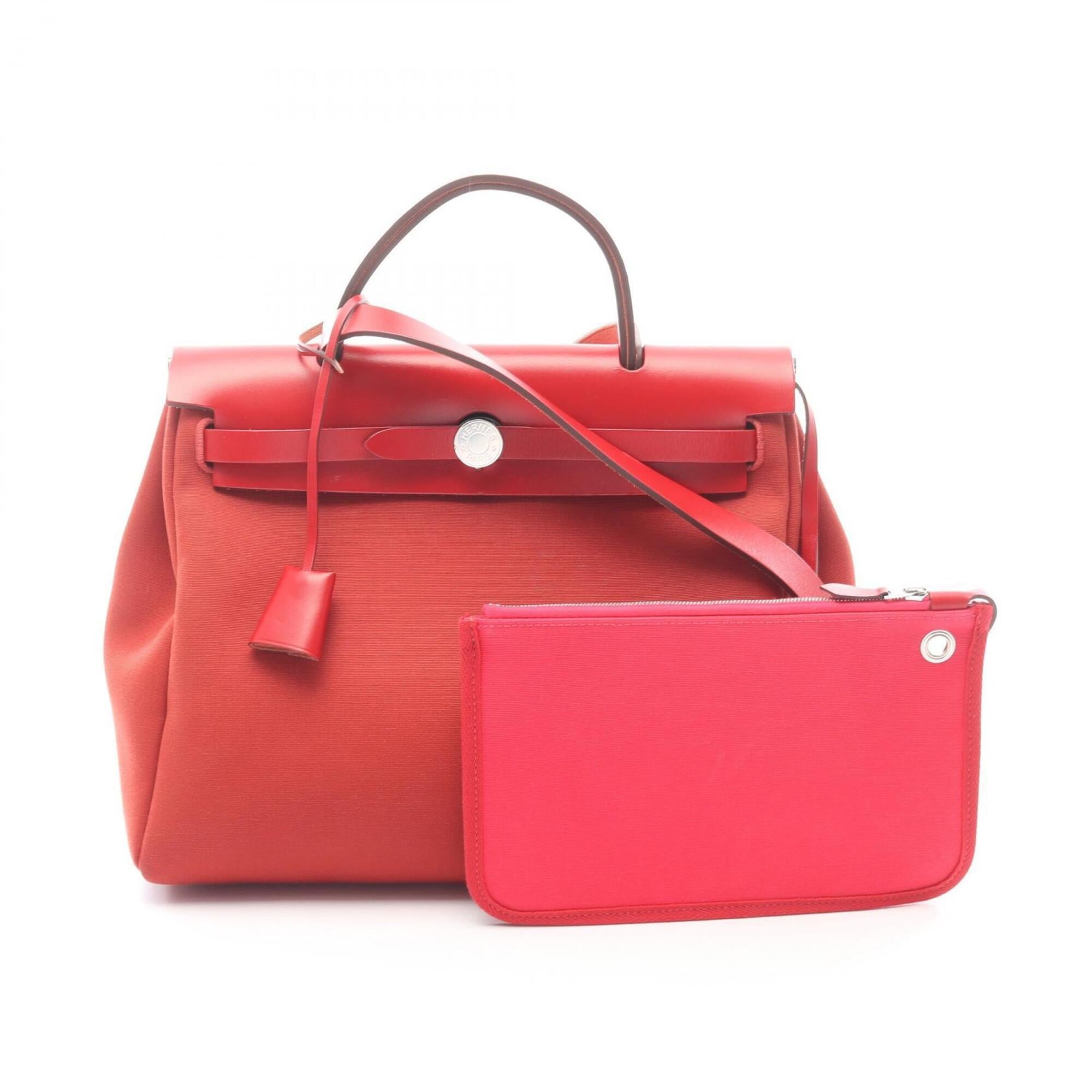 Hermes Bordeaux Pink Red Color Toile Officier Handbag (Pre-Owned)