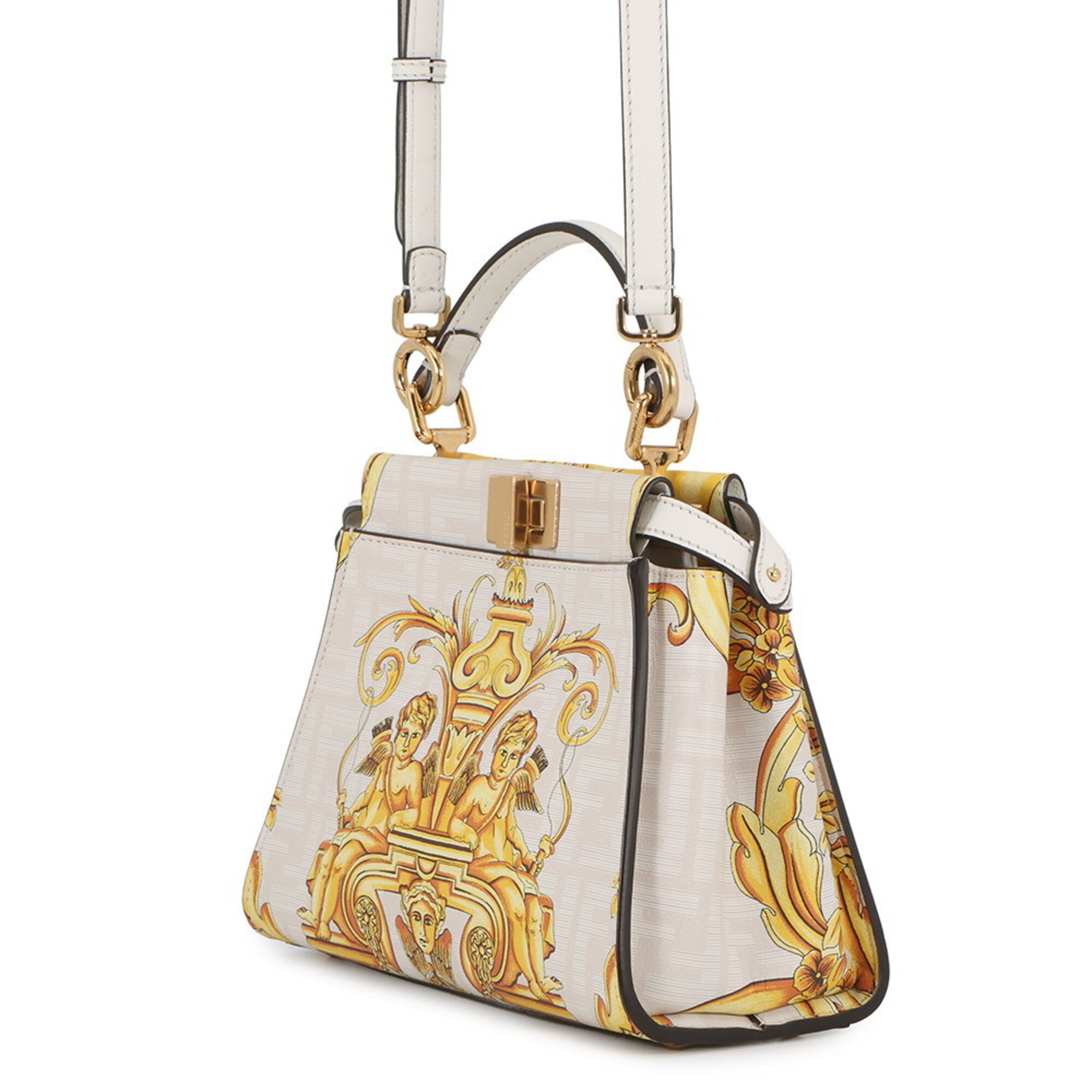 Fendi Peekaboo White Yellow Leather Handbag Shoulder Bag (Pre-Owned)