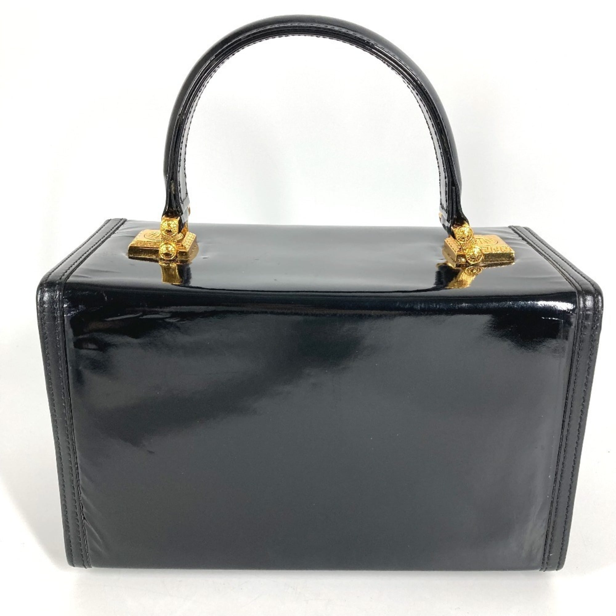 Versace Black Patent Leather Handbag Vanity Bag (Pre-Owned)