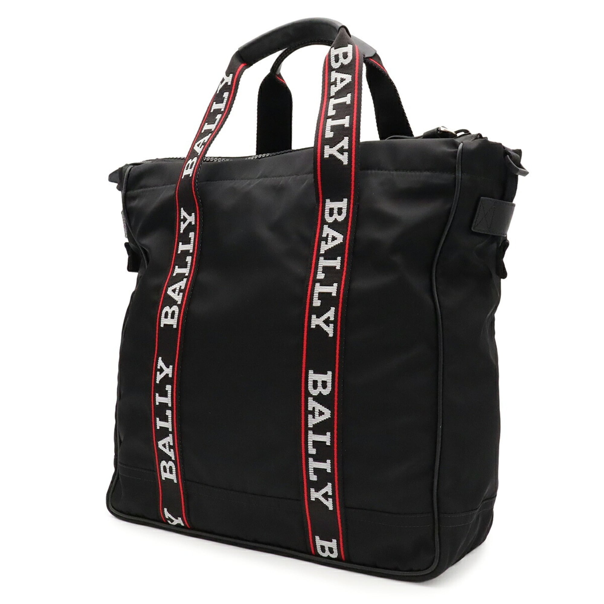 Bally Black Red Color Nylon Leather Shoulder Bag Tote Bag (Pre-Owned)