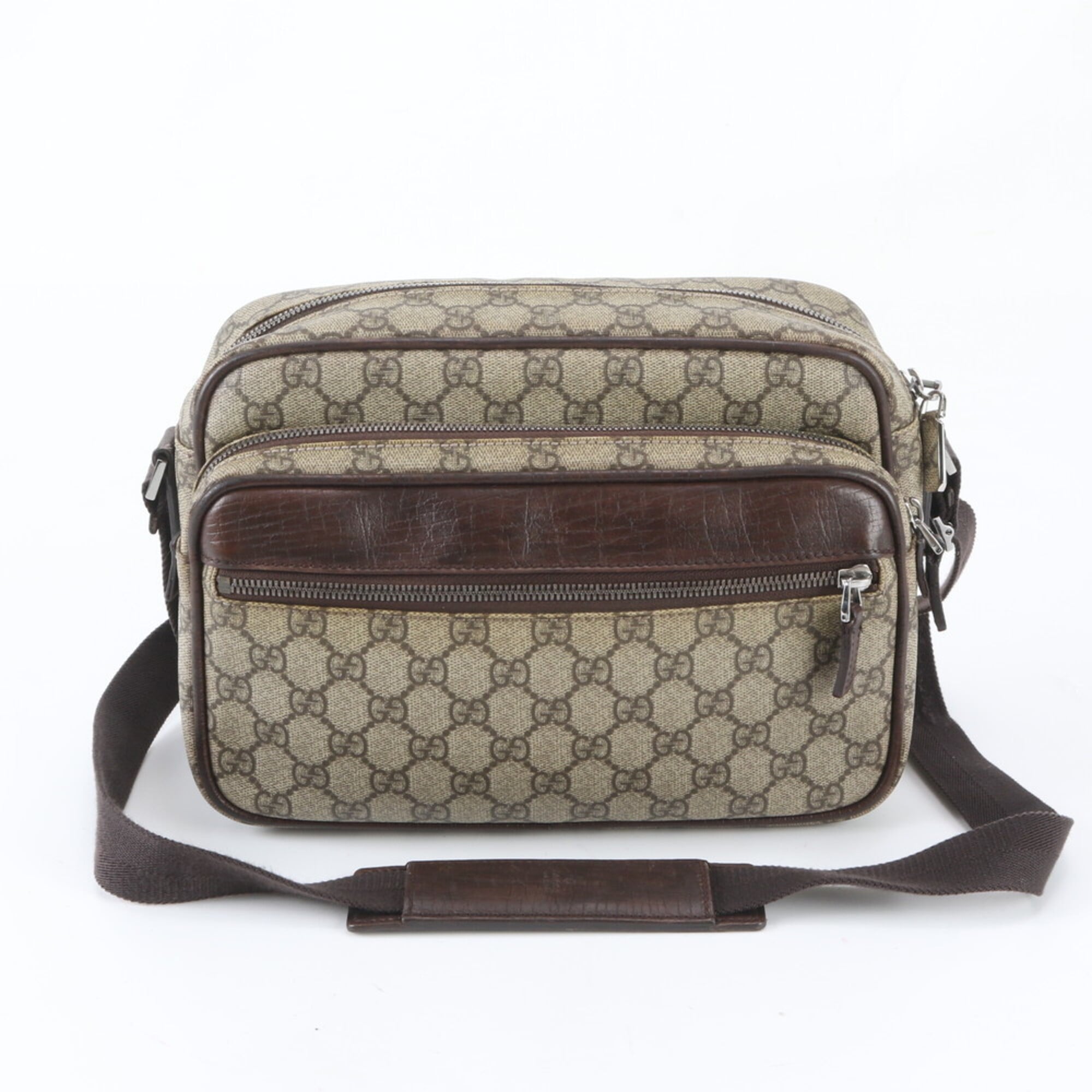 Gucci Beige Dark Brown Leather Coated Canvas Shoulder Bag Tote Bag (Pre-Owned)