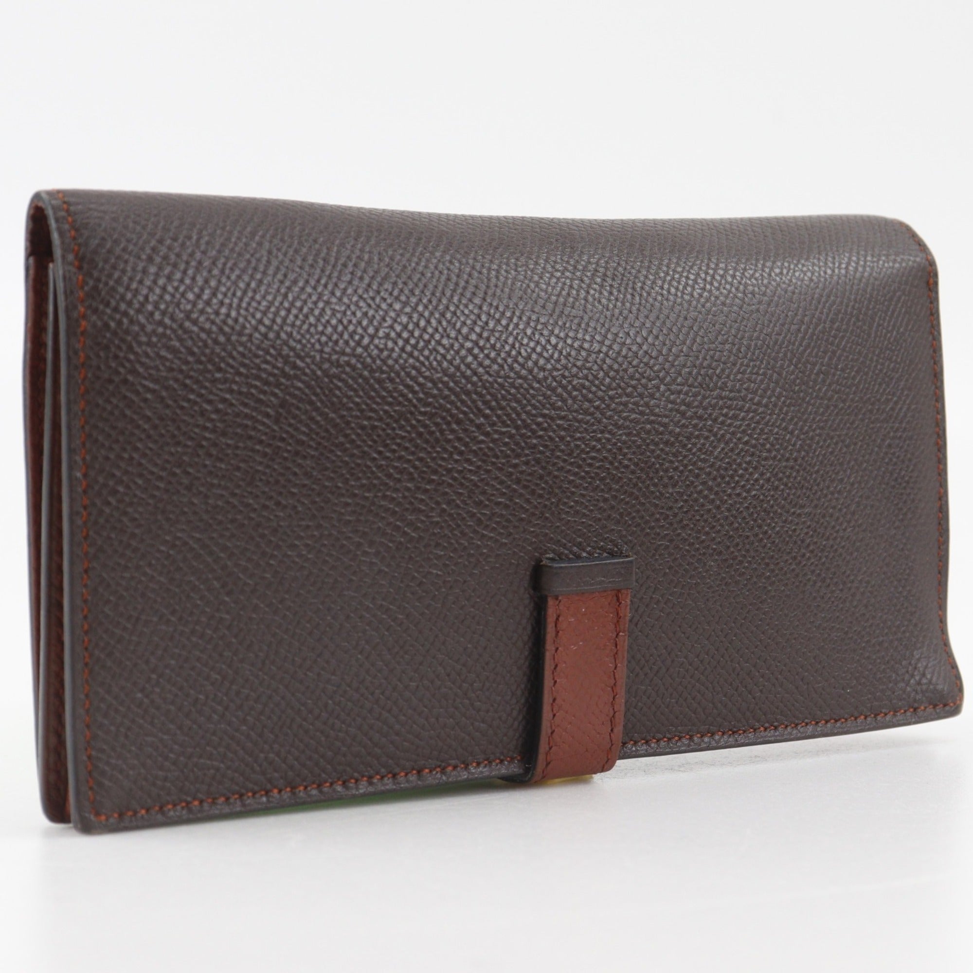 Hermes Bicolor Brown Epsom Leather Long Wallet (Bi-Fold) (Pre-Owned)