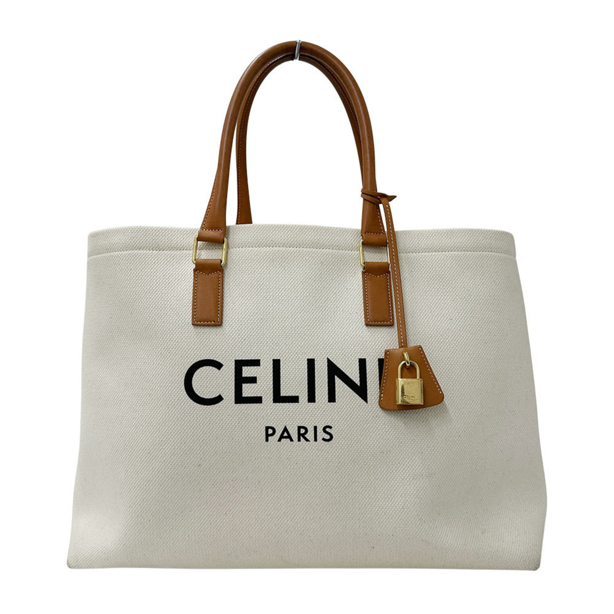 Celine Brown White Canvas Handbag Tote Bag (Pre-Owned)