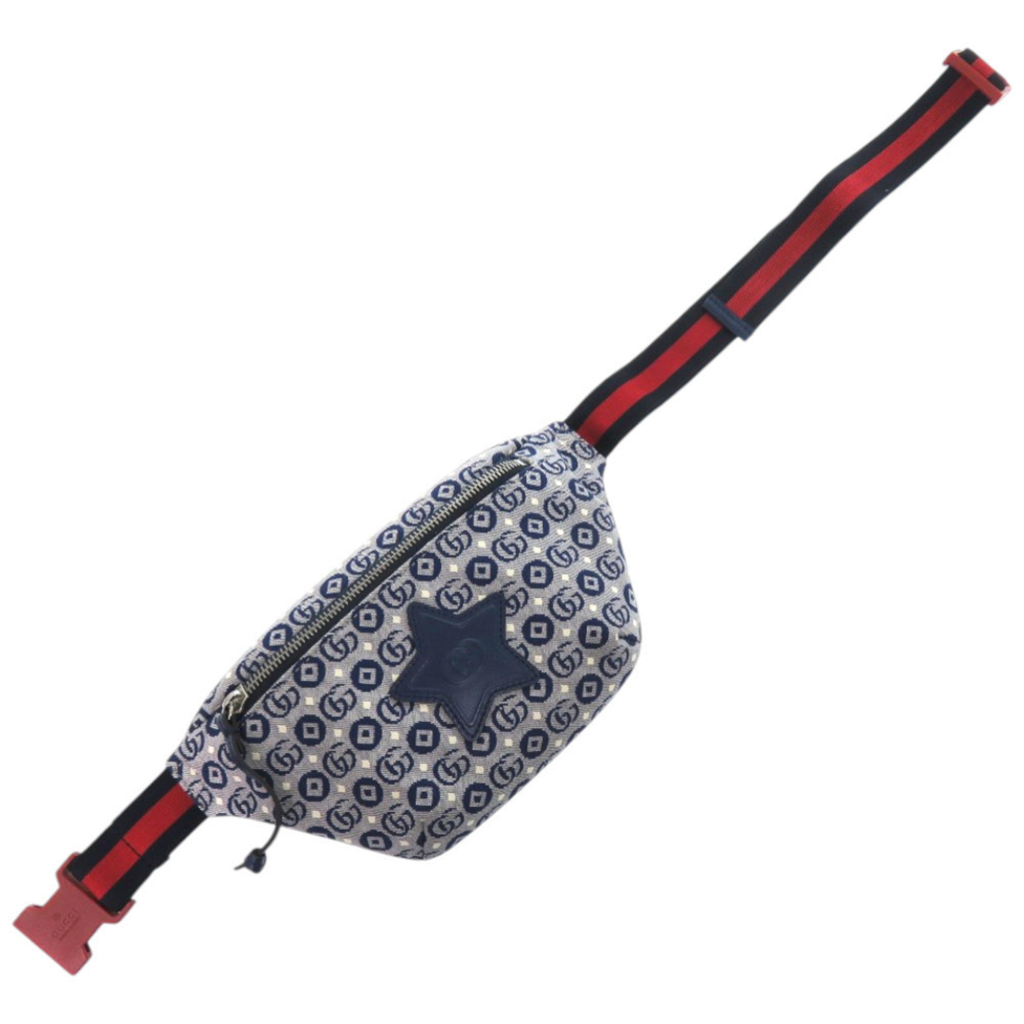 Gucci Blue Navy Red Color Canvas Leather Fanny Pack Pouch (Pre-Owned)