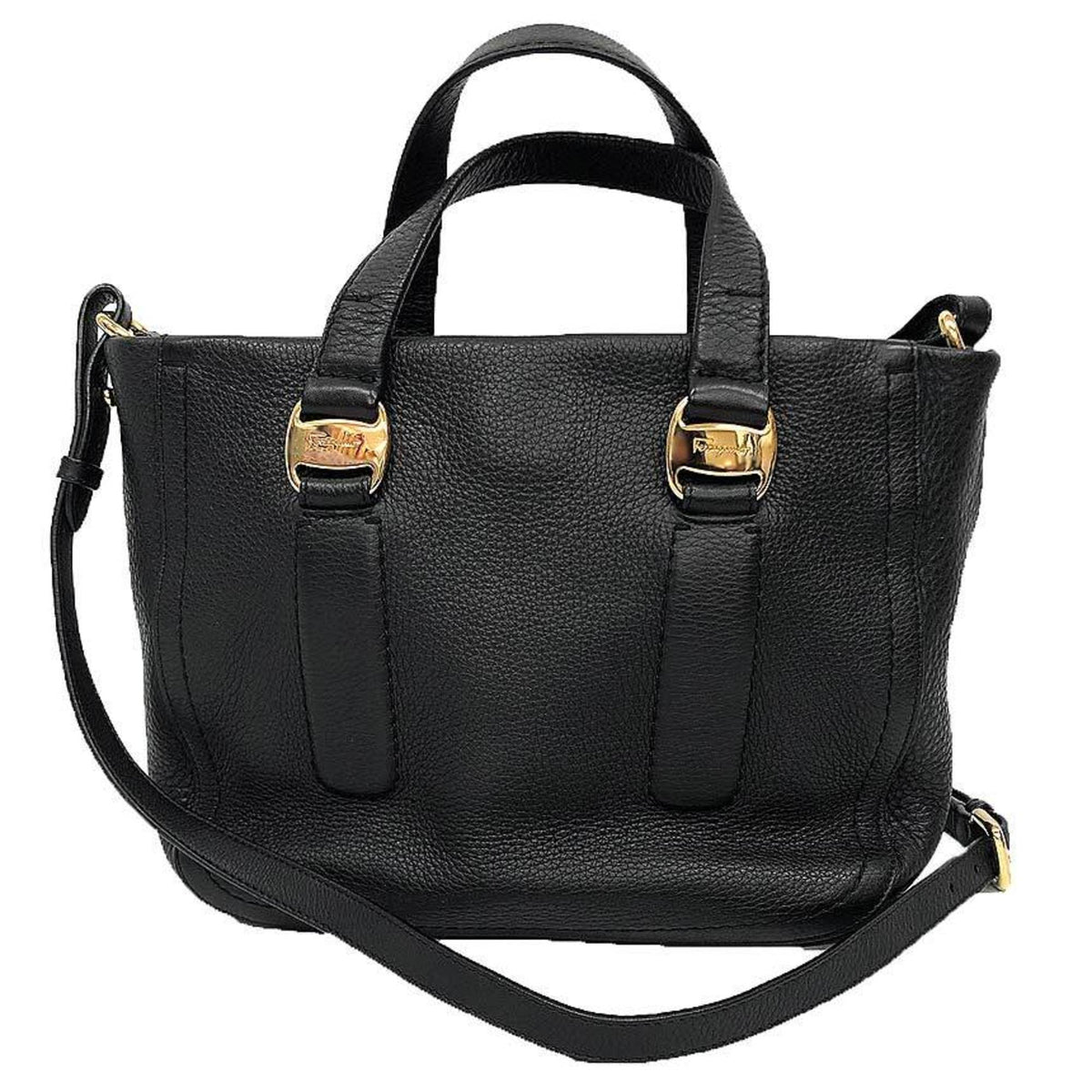 Salvatore Ferragamo Black Leather Handbag Shoulder Bag (Pre-Owned)