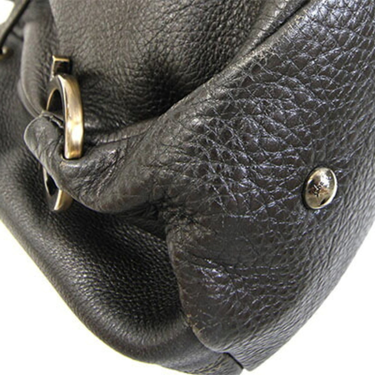 Salvatore Ferragamo Gancini Charcoal Gray Leather Handbag (Pre-Owned)
