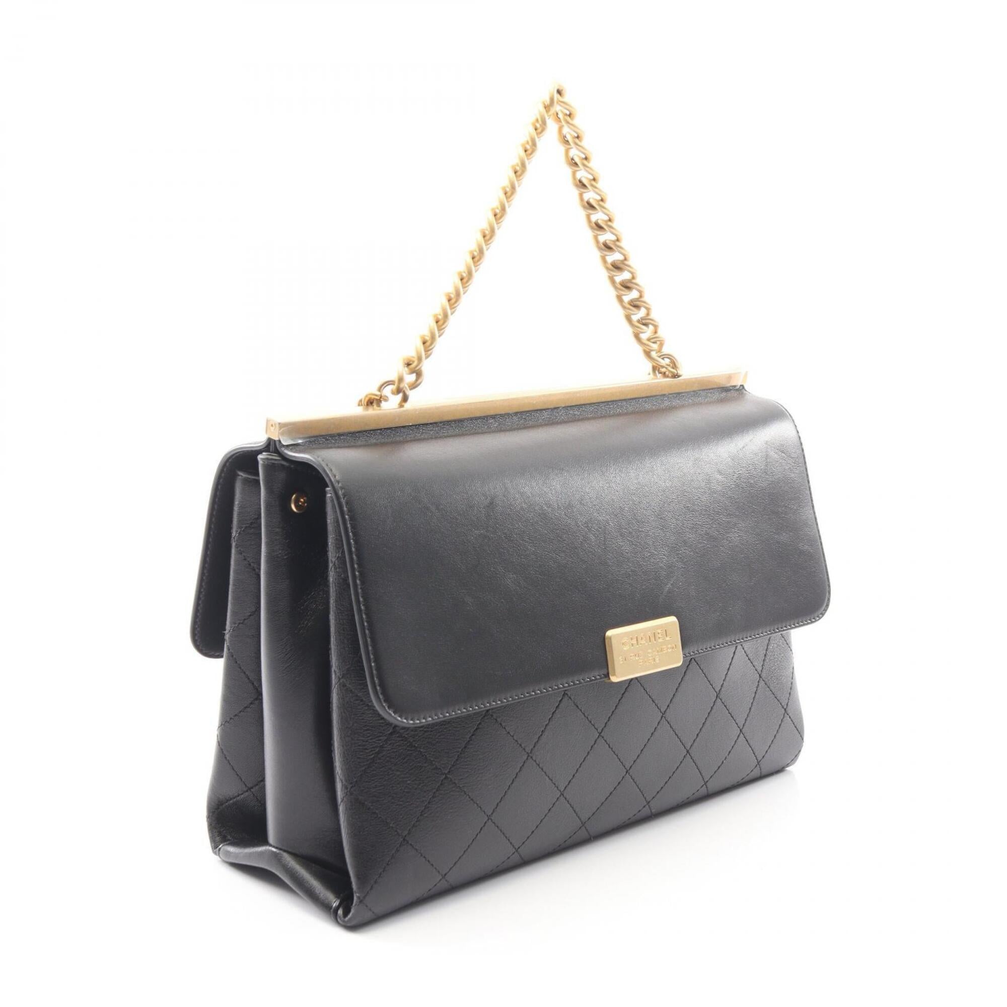 Chanel Black Leather Handbag Shoulder Bag (Pre-Owned)