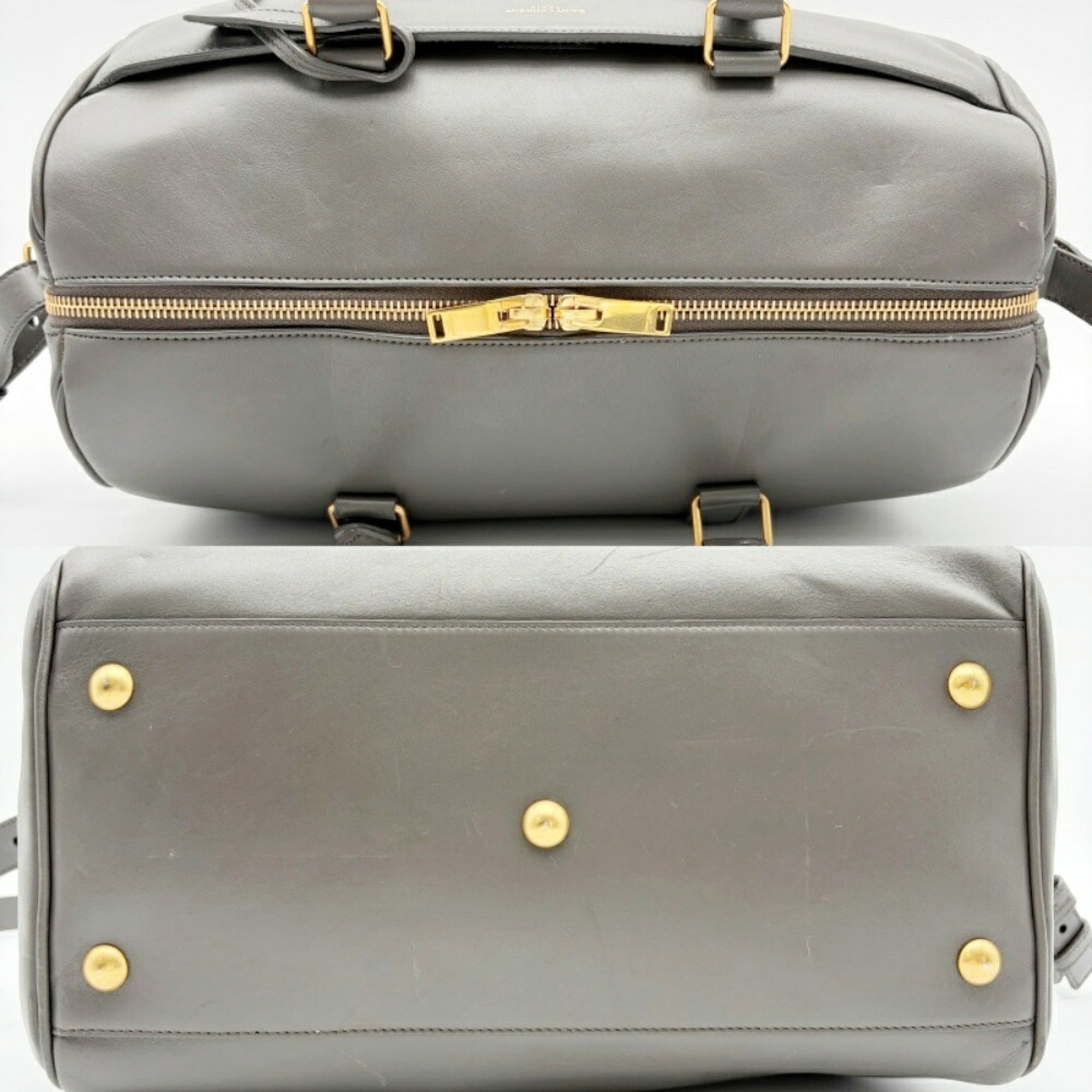 Saint Laurent Gray Leather Suede Boston Bag Shoulder Bag (Pre-Owned)