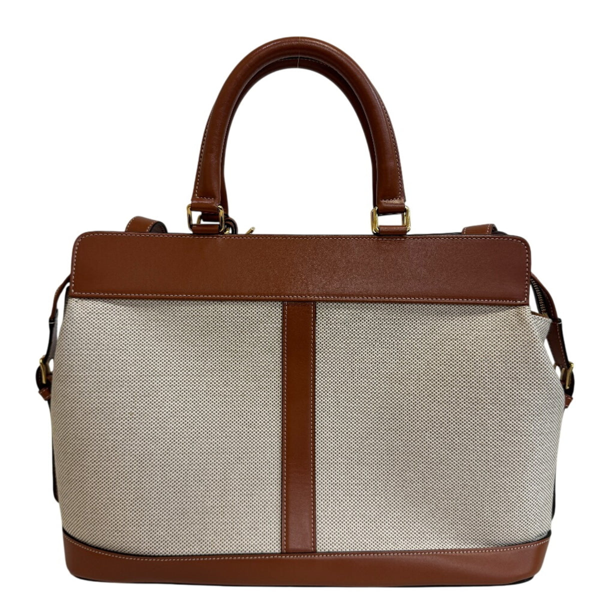 Celine Beige Brown Canvas Leather Shoulder Bag (Pre-Owned)