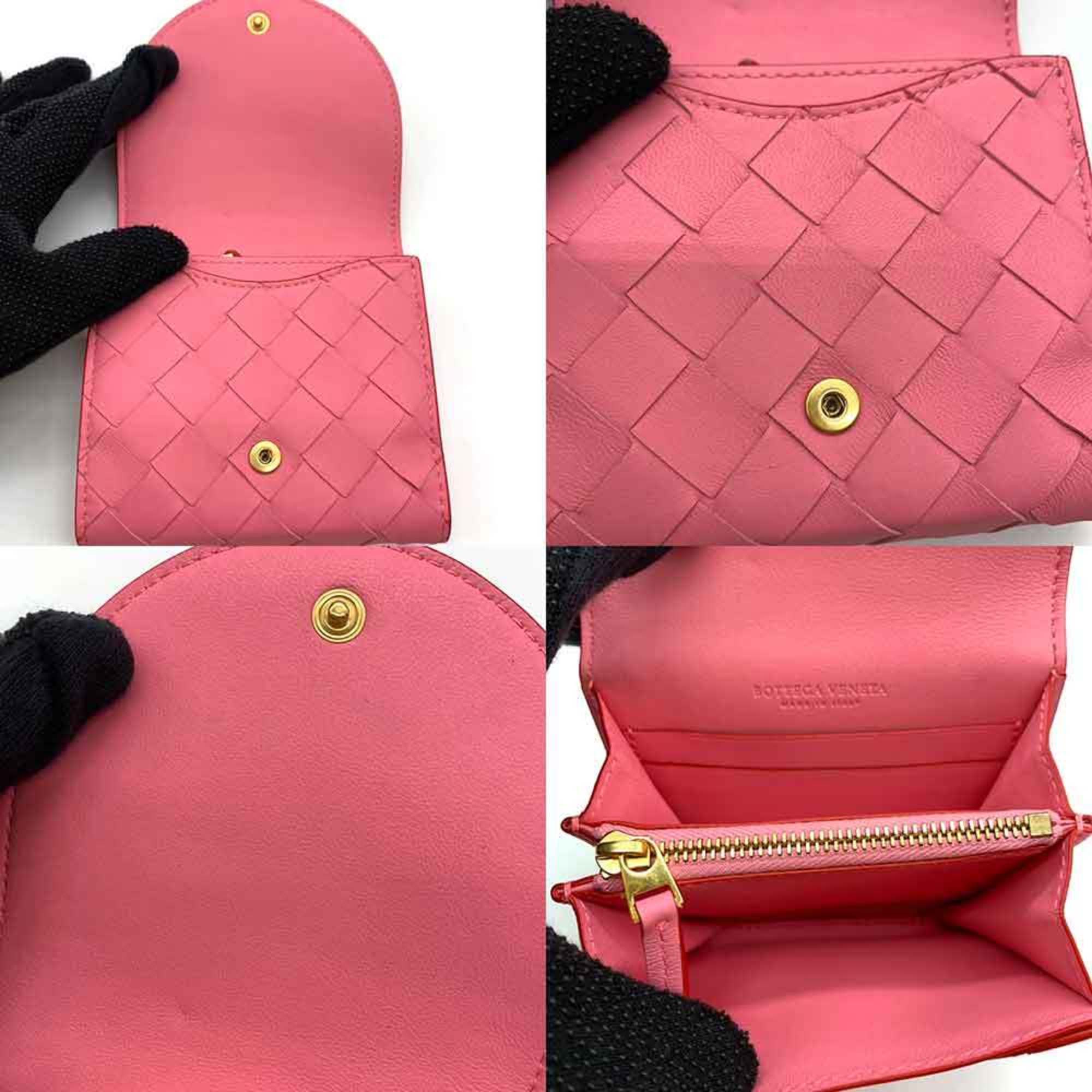 Bottega Veneta Pink Red Color Leather Wallet (Bi-Fold) (Pre-Owned)
