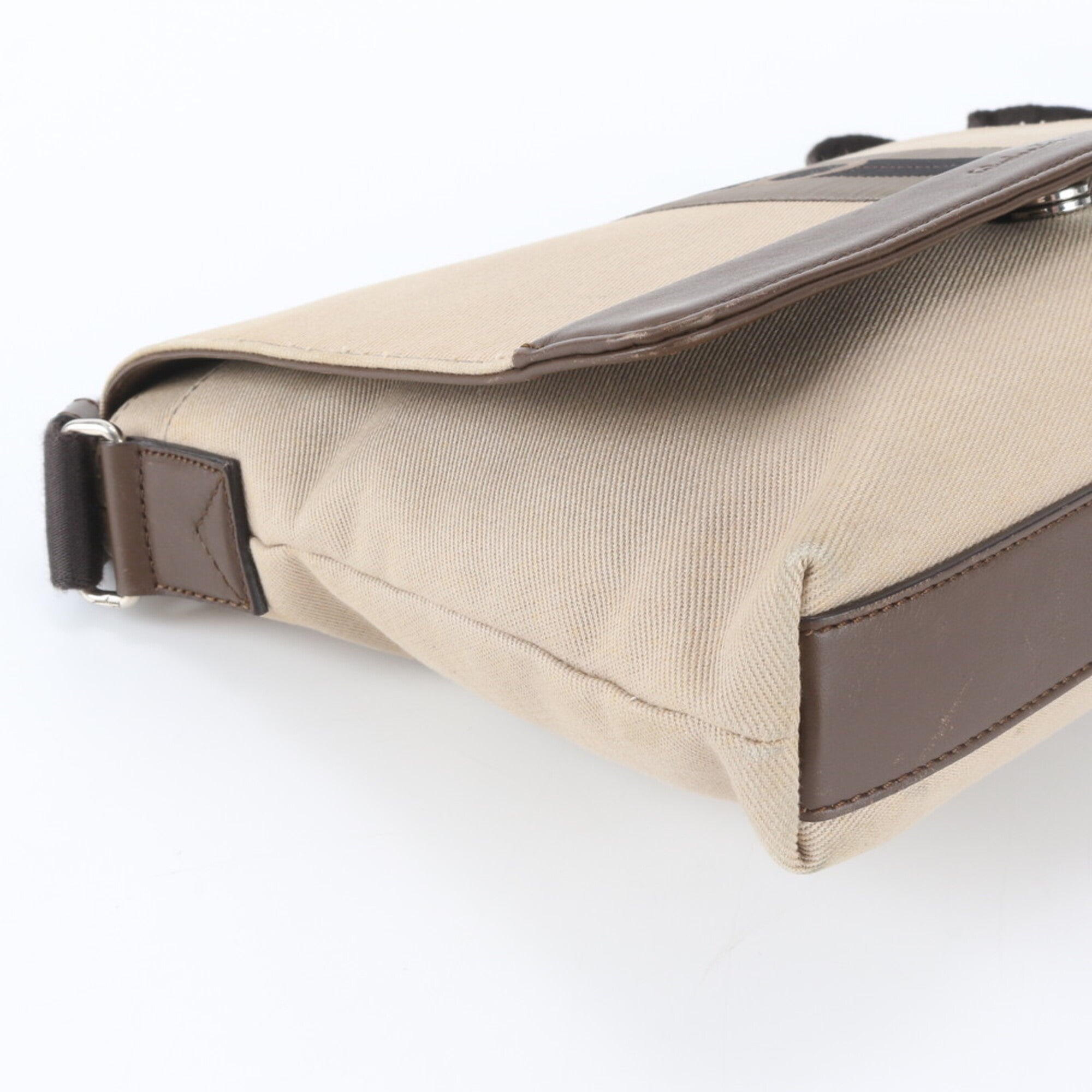 Salvatore Ferragamo Beige Brown Leather Canvas Messenger Bag Shoulder Bag (Pre-Owned)