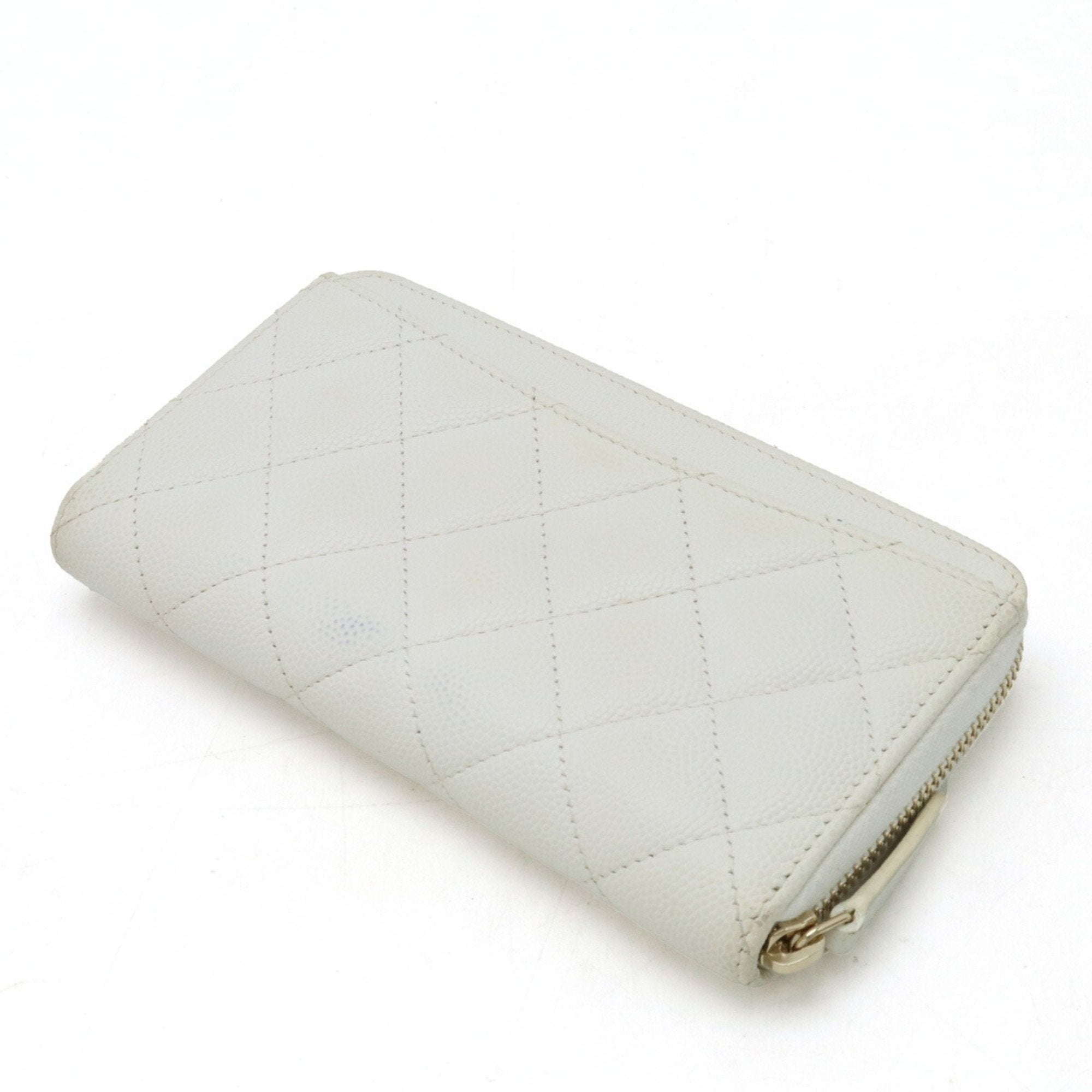 Chanel White Caviar Leather Long Wallet (Bi-Fold) (Pre-Owned)