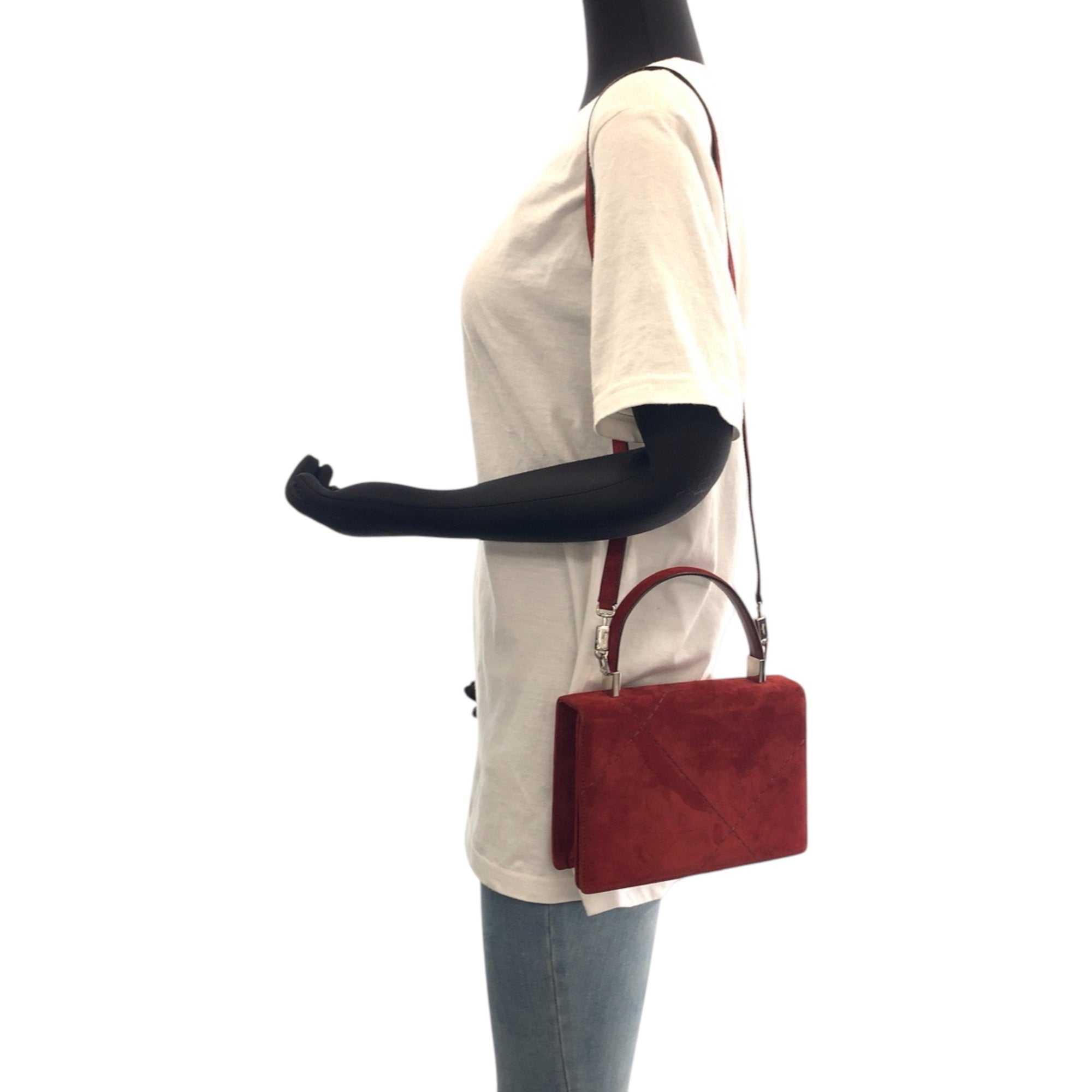 Salvatore Ferragamo Red Color Suede Handbag Shoulder Bag (Pre-Owned)
