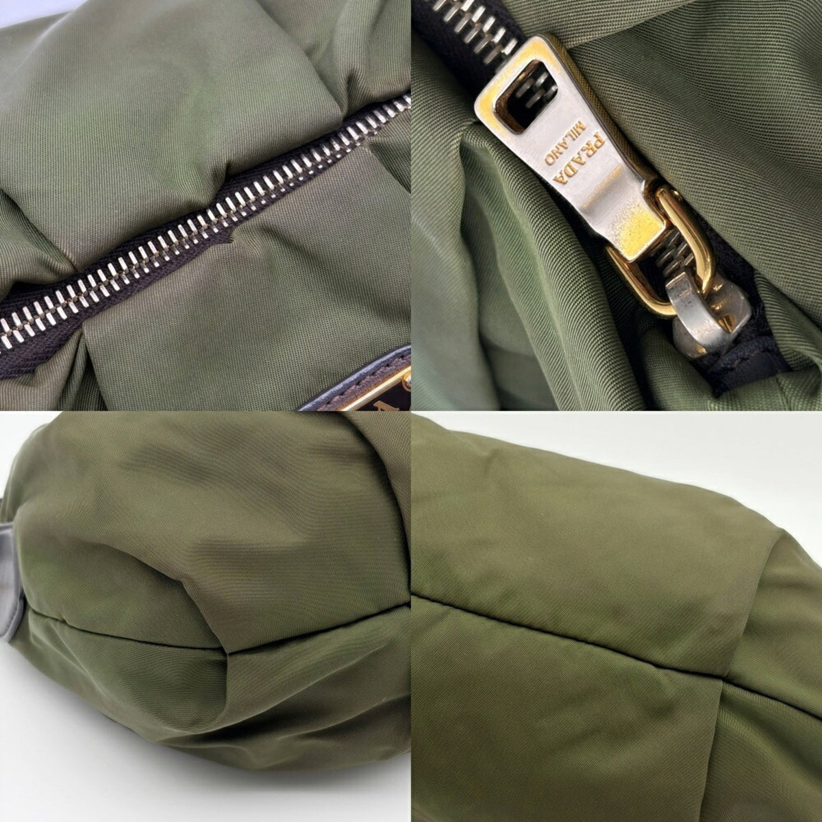 Prada Dark Brown Khaki Nylon Leather Shoulder Bag (Pre-Owned)