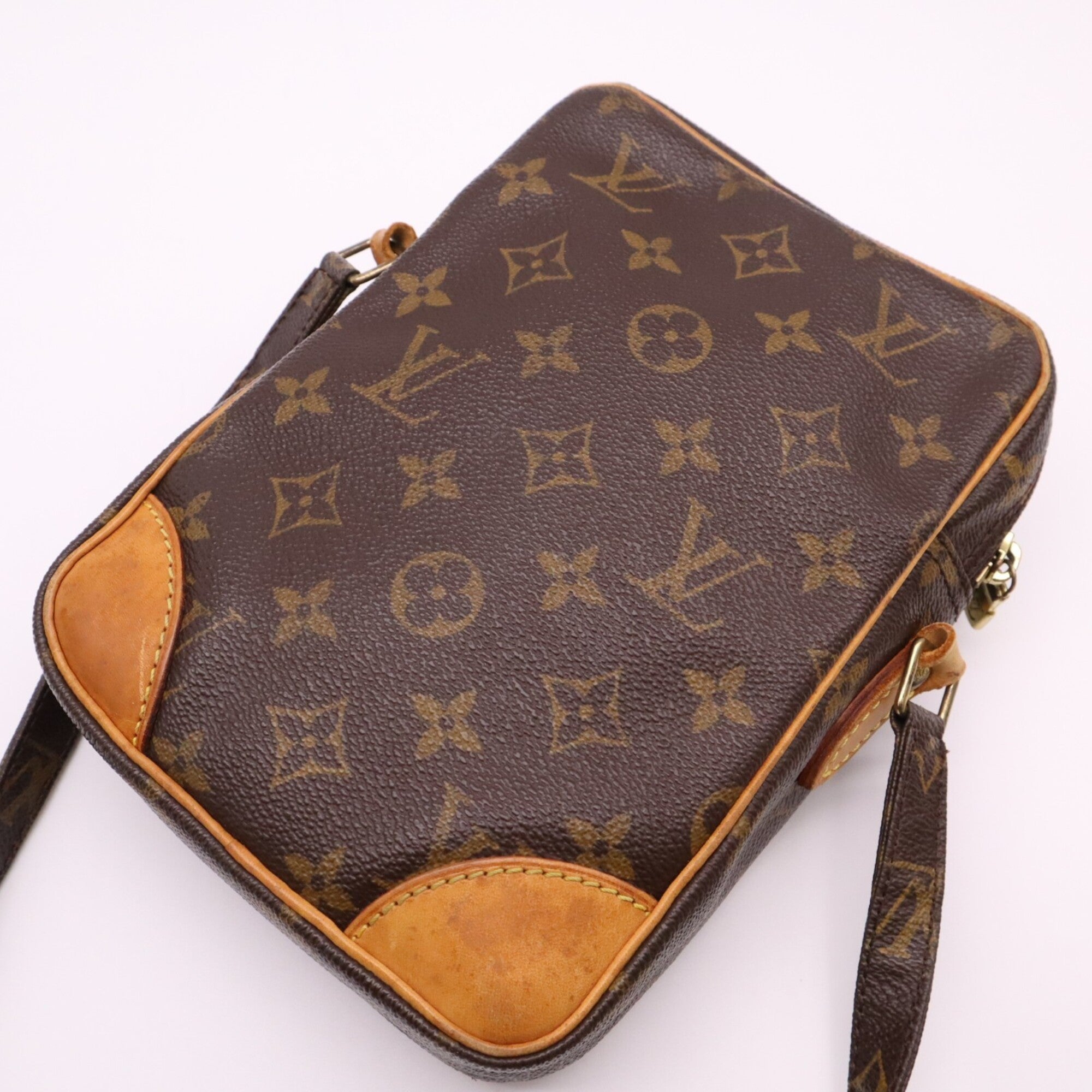 Louis Vuitton Beige Brown Coated Canvas Leather Shoulder Bag (Pre-Owned)