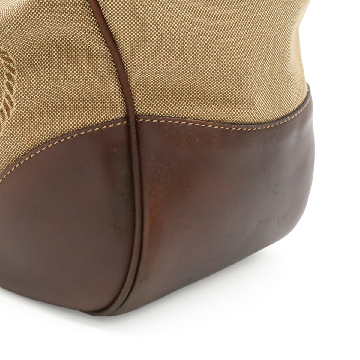 Prada Beige Dark Brown Khaki Canvas Leather Shoulder Bag (Pre-Owned)