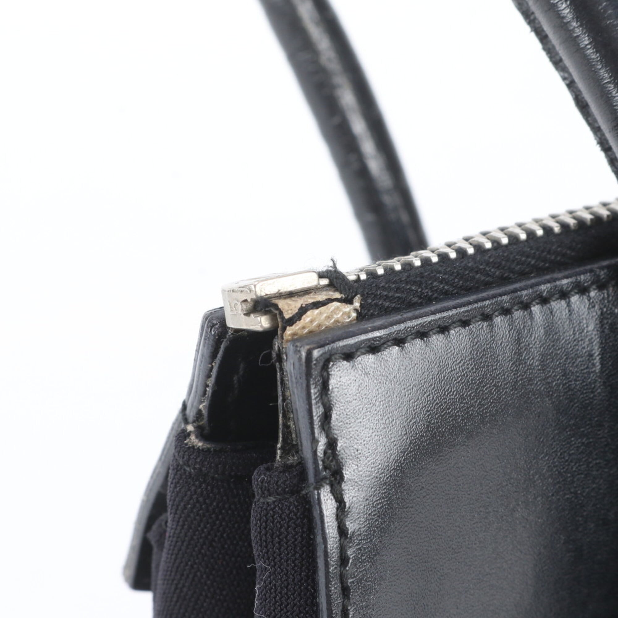 Prada Black Leather Nylon Handbag Shoulder Bag Tote Bag (Pre-Owned)