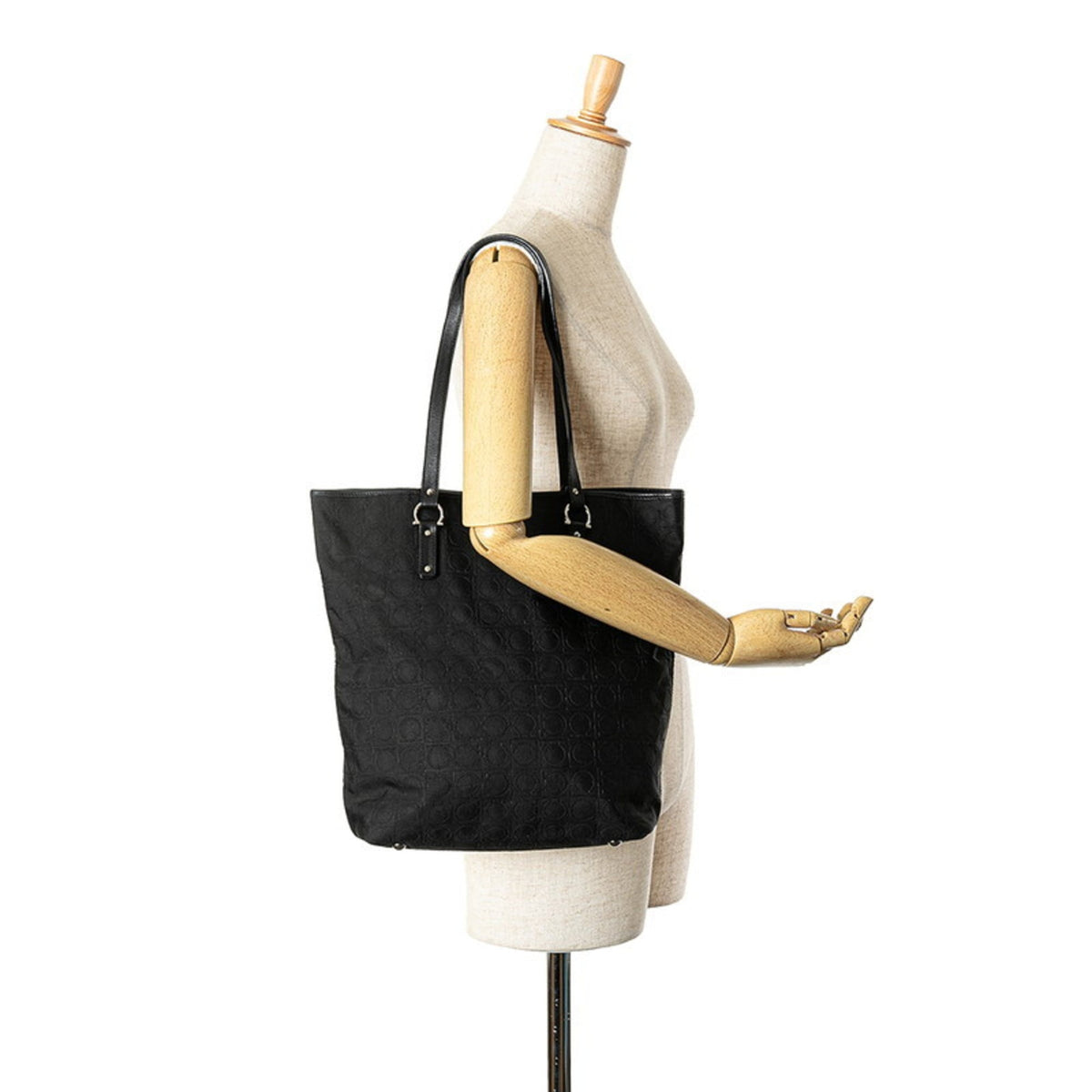 Salvatore Ferragamo Black Canvas Leather Tote Bag (Pre-Owned)
