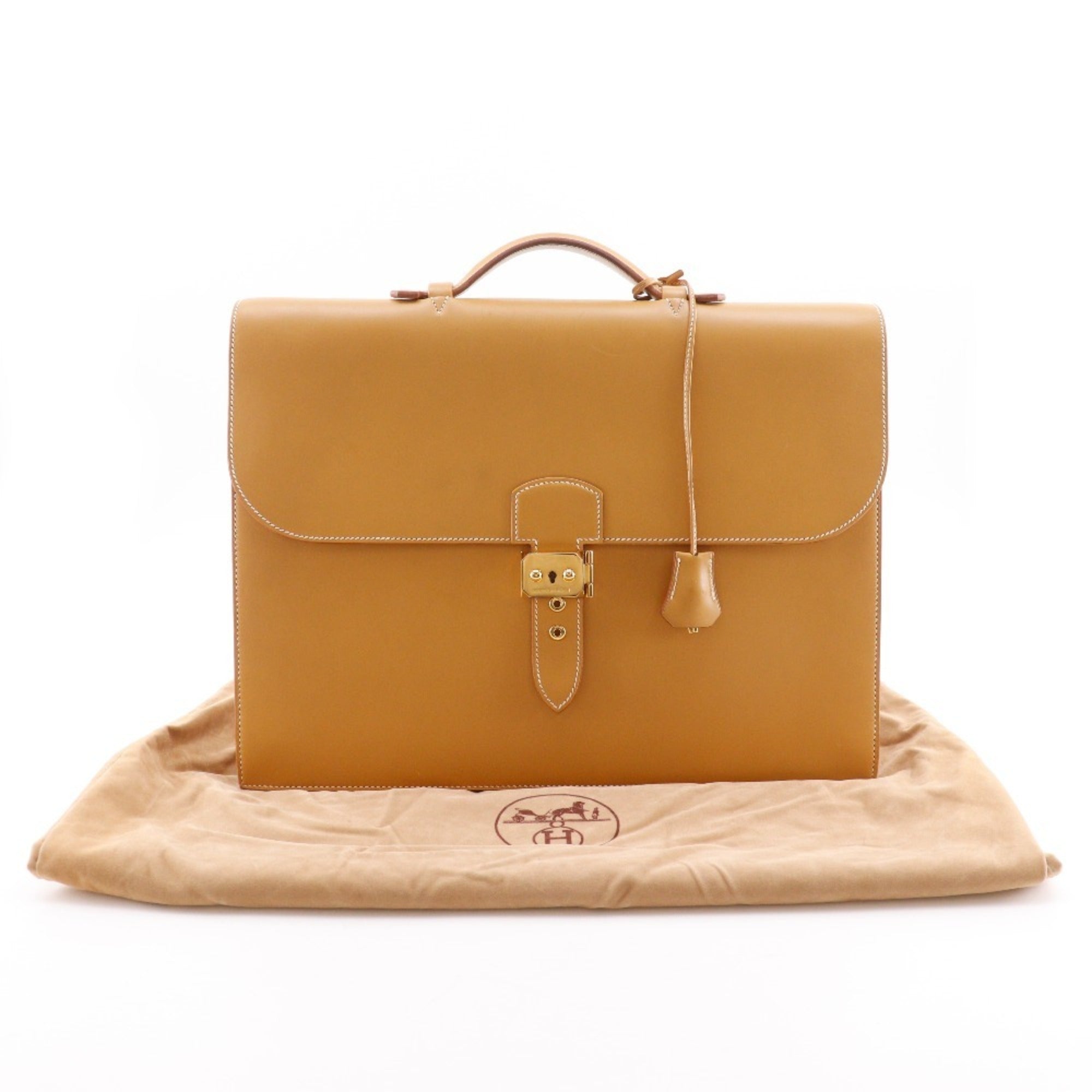Hermes Sac A Depeche Brown Natural Yellow Box Calf Leather Briefcase (Pre-Owned)