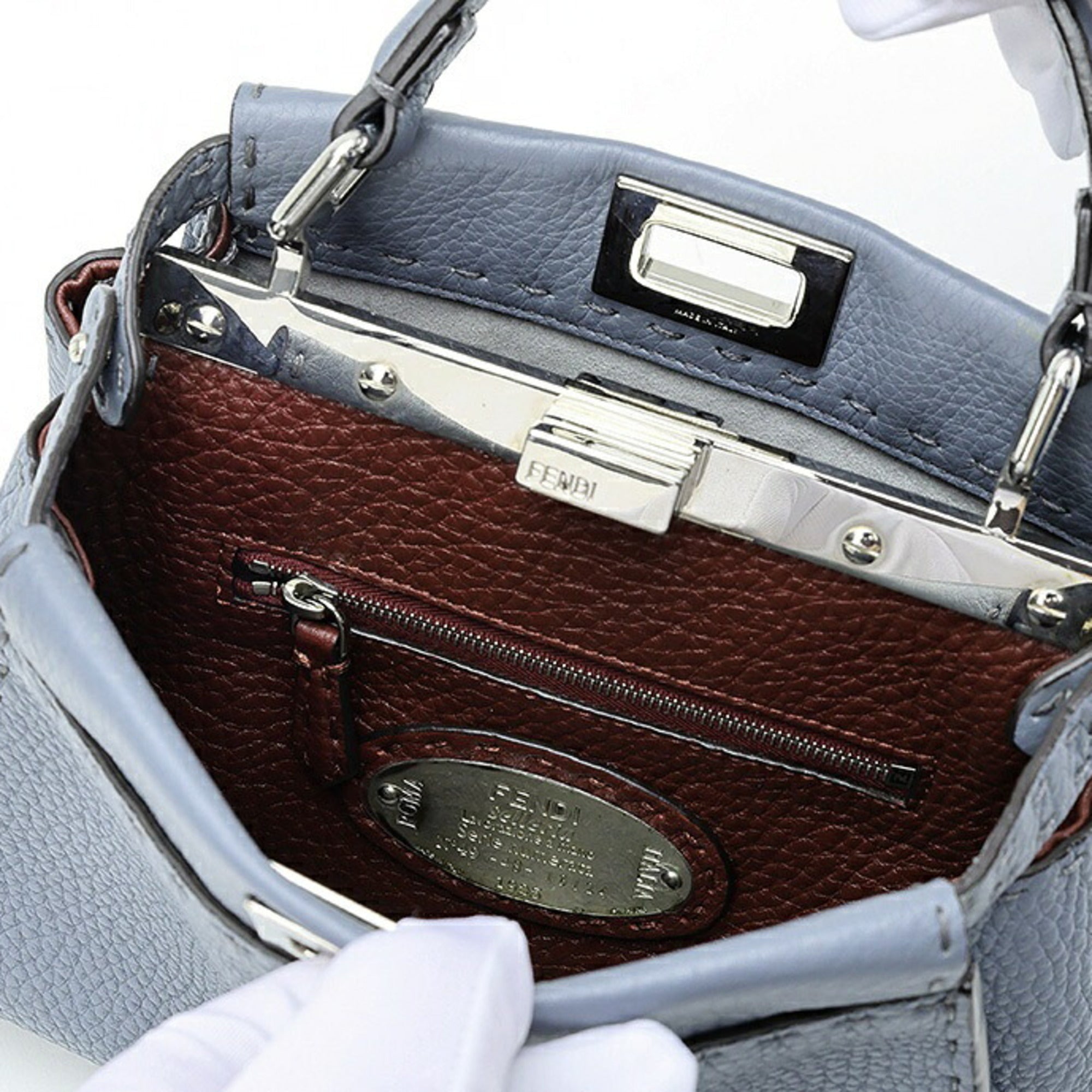 Fendi Blue Gray Leather Shoulder Bag (Pre-Owned)