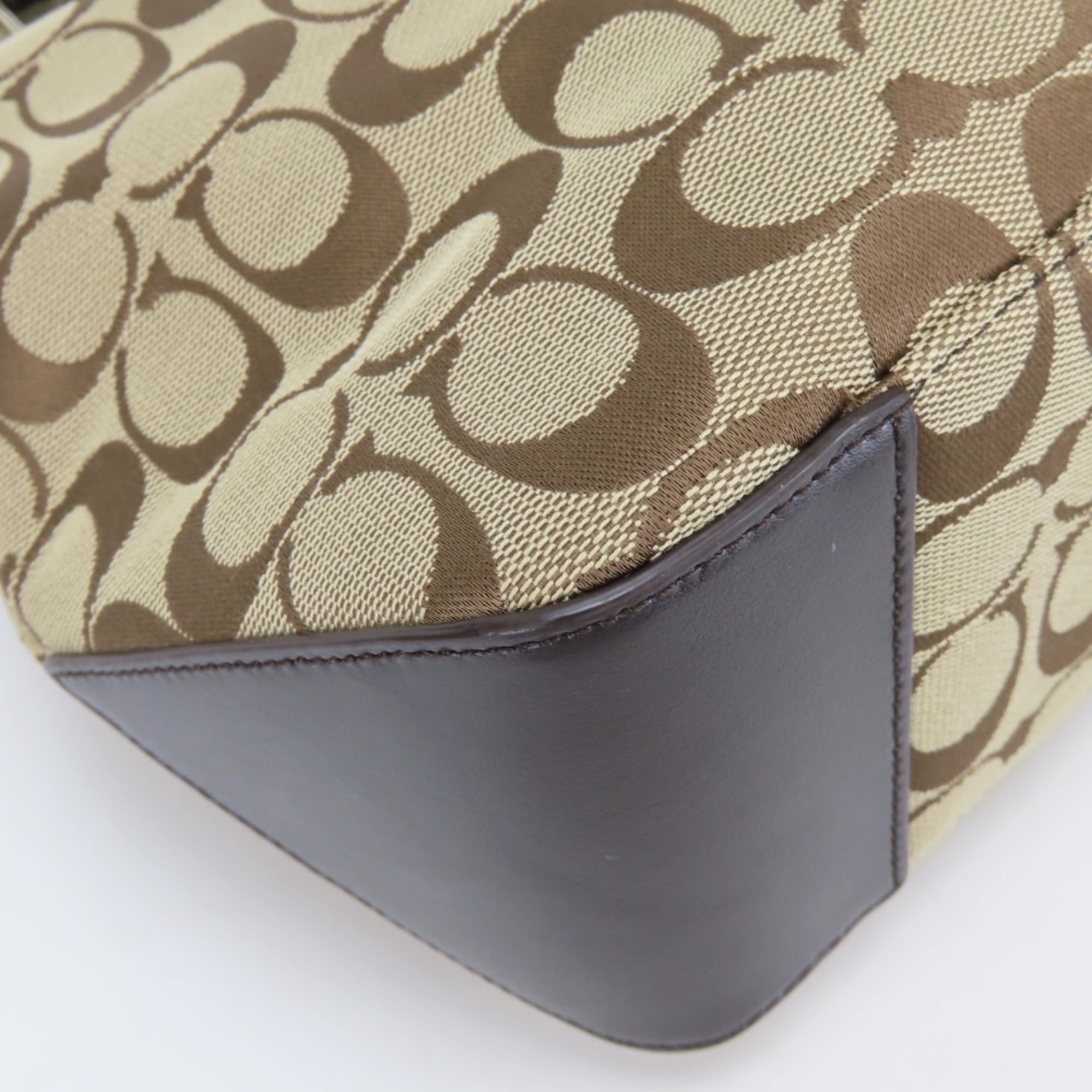 Coach Signature Beige Dark Brown Canvas Leather Tote Bag (Pre-Owned)