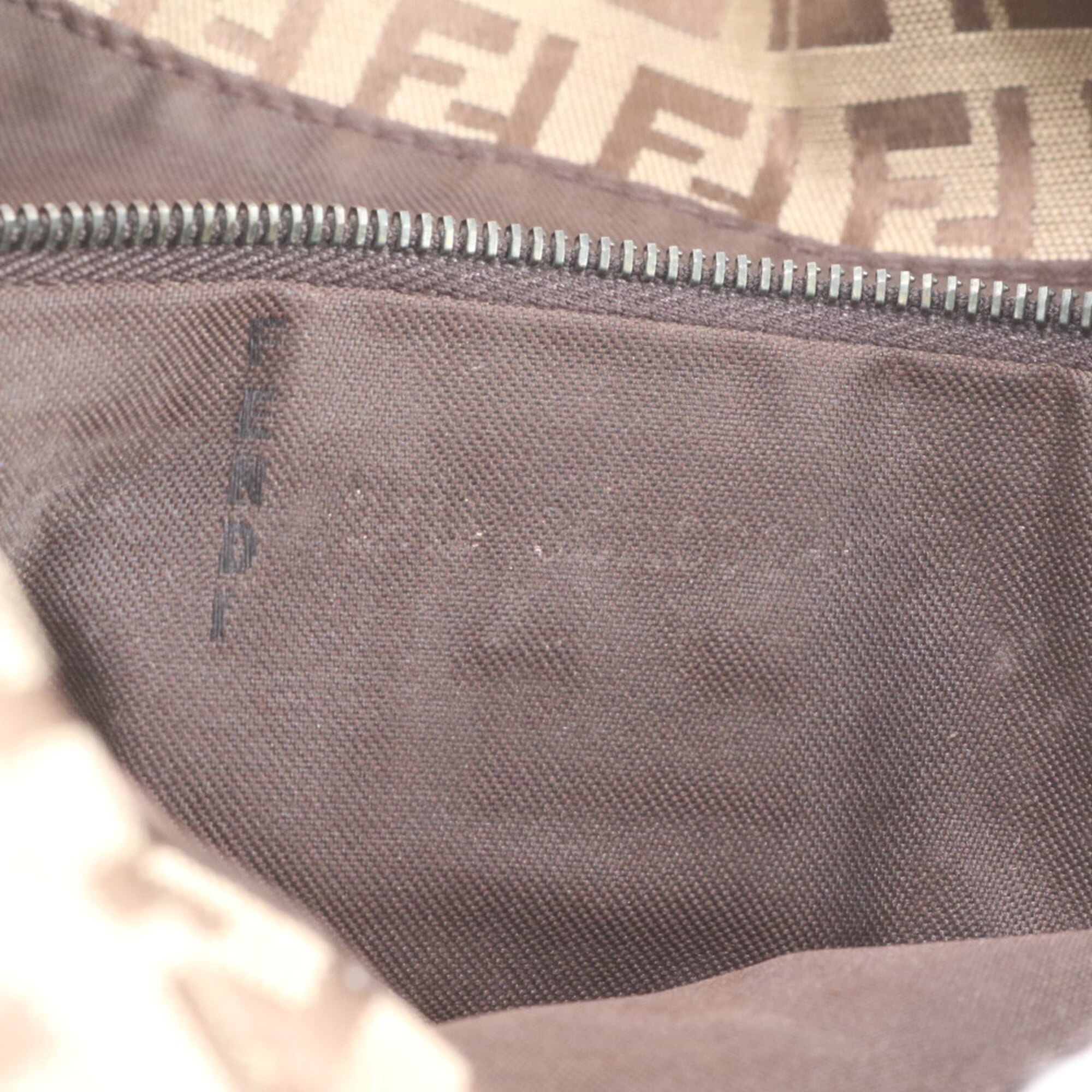 Fendi Brown Leather Canvas Shoulder Bag (Pre-Owned)