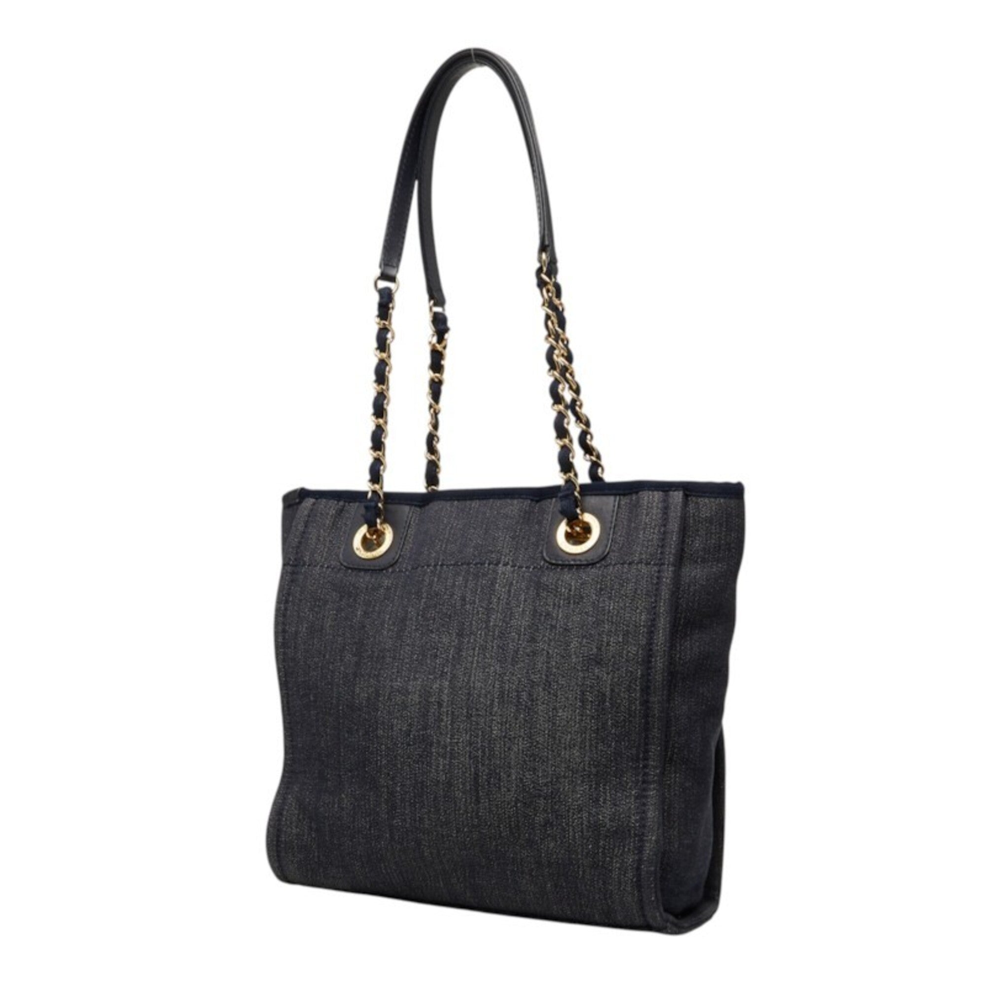 Chanel Navy Canvas Leather Shoulder Bag Tote Bag (Pre-Owned)