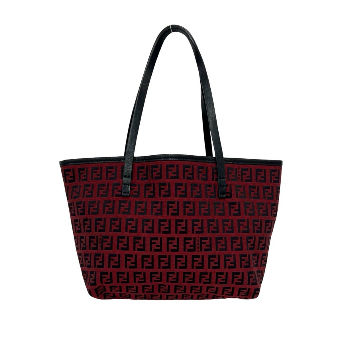 Fendi Black Red Color Canvas Leather Handbag Pouch Tote Bag (Pre-Owned)