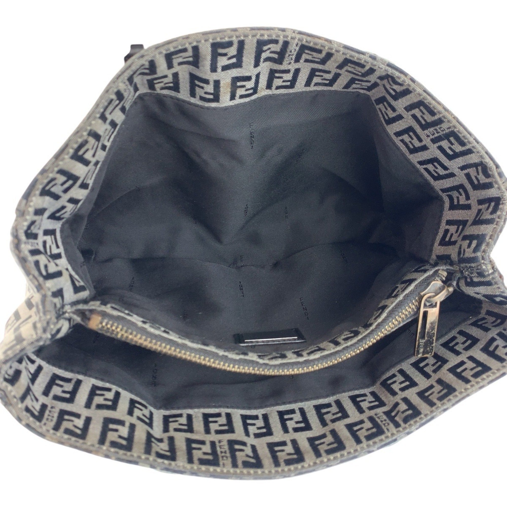 Fendi Black Gray Canvas Leather Shoulder Bag Tote Bag (Pre-Owned)