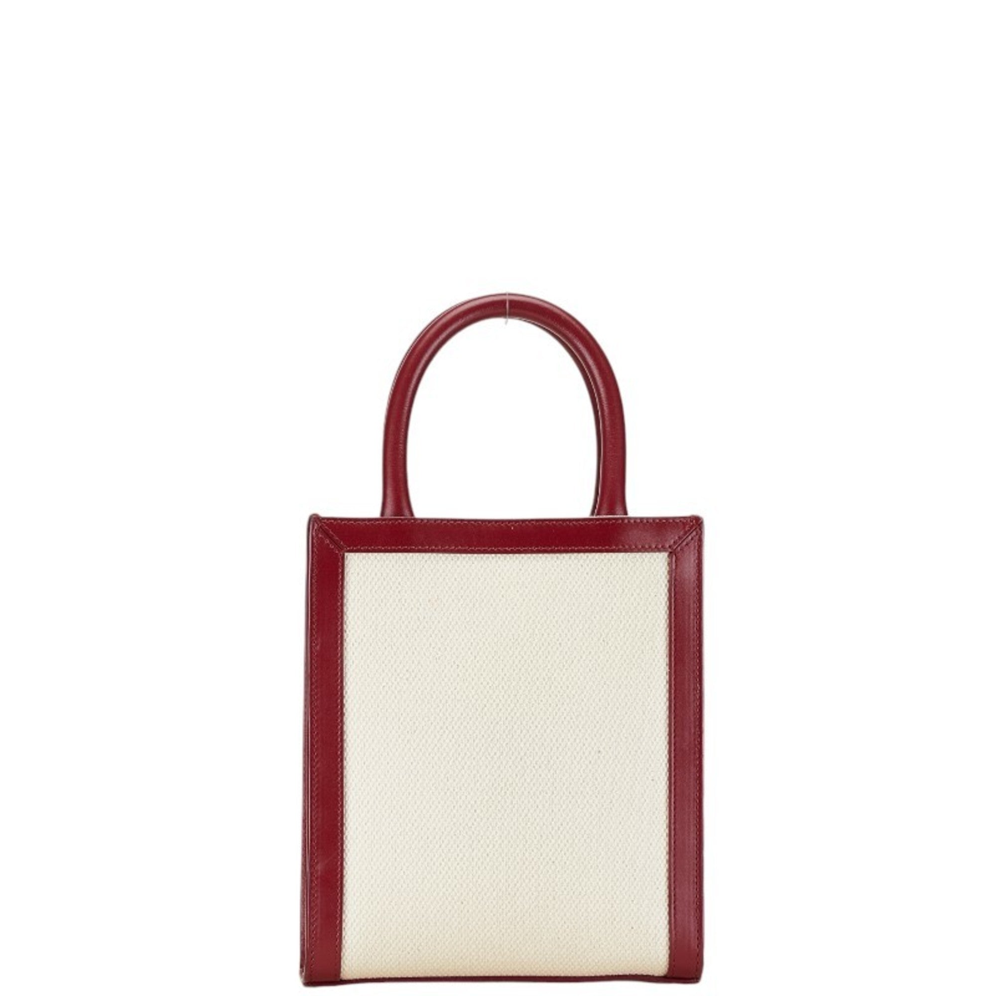 Celine Red Color White Canvas Leather Handbag Shoulder Bag (Pre-Owned)