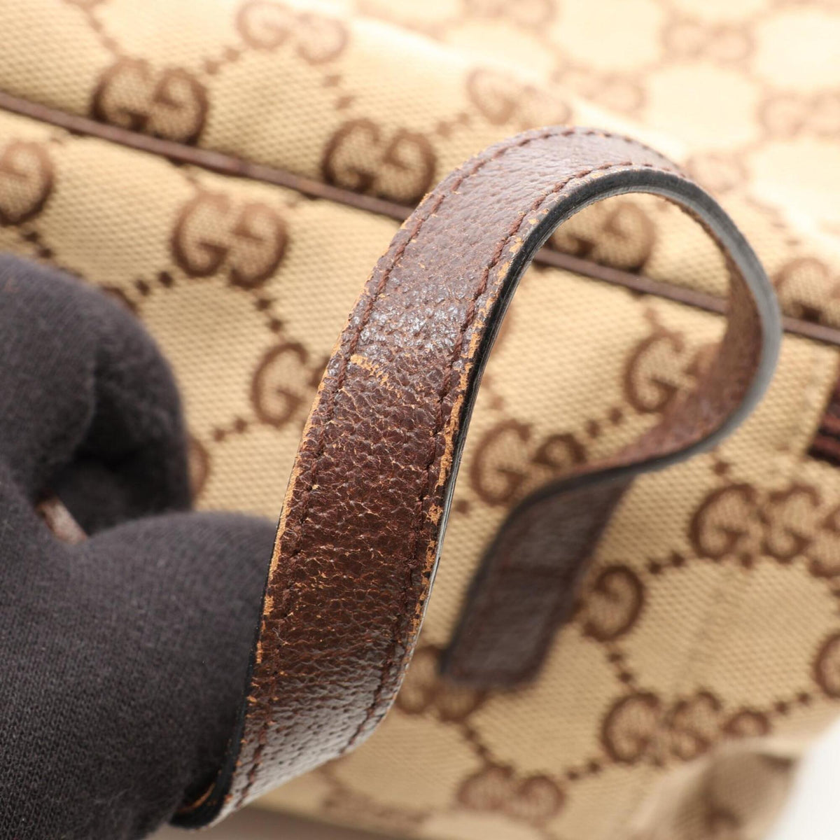 Gucci Gg Canvas Beige Brown Gg Canvas Leather Handbag (Pre-Owned)