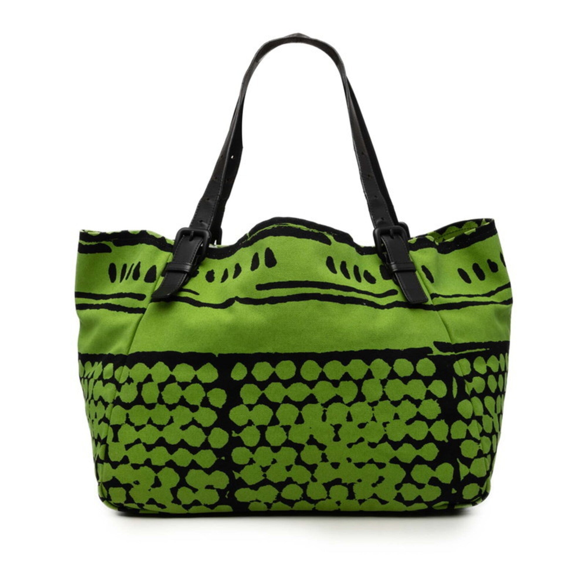 Bottega Veneta Black Green Canvas Leather Tote Bag (Pre-Owned)
