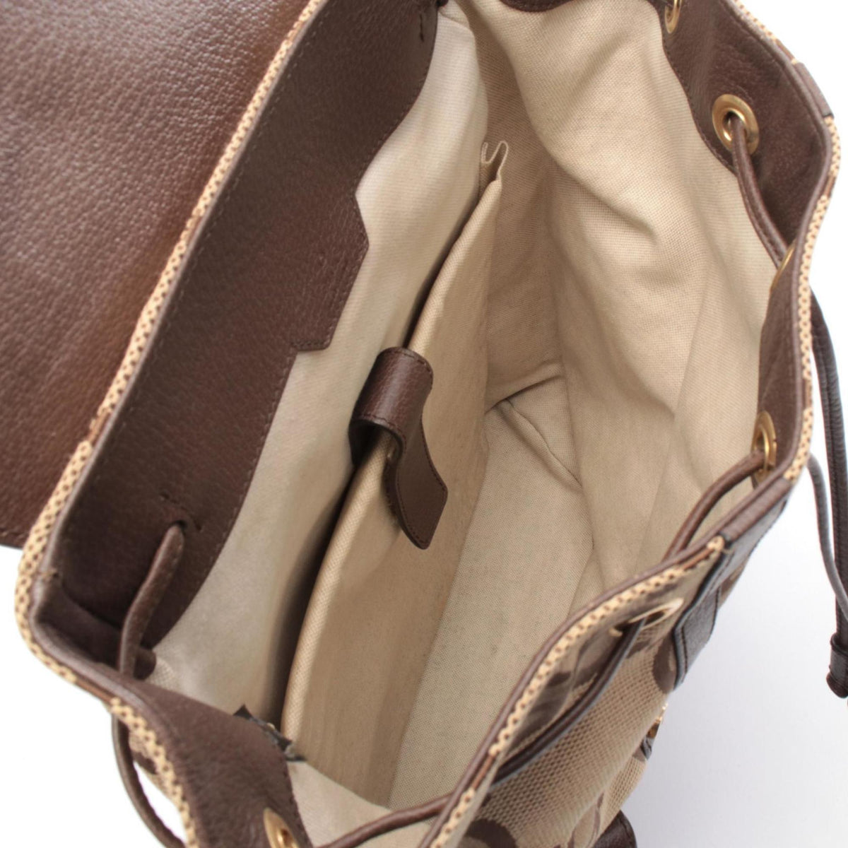 Gucci Beige Brown Canvas Leather Backpack (Pre-Owned)