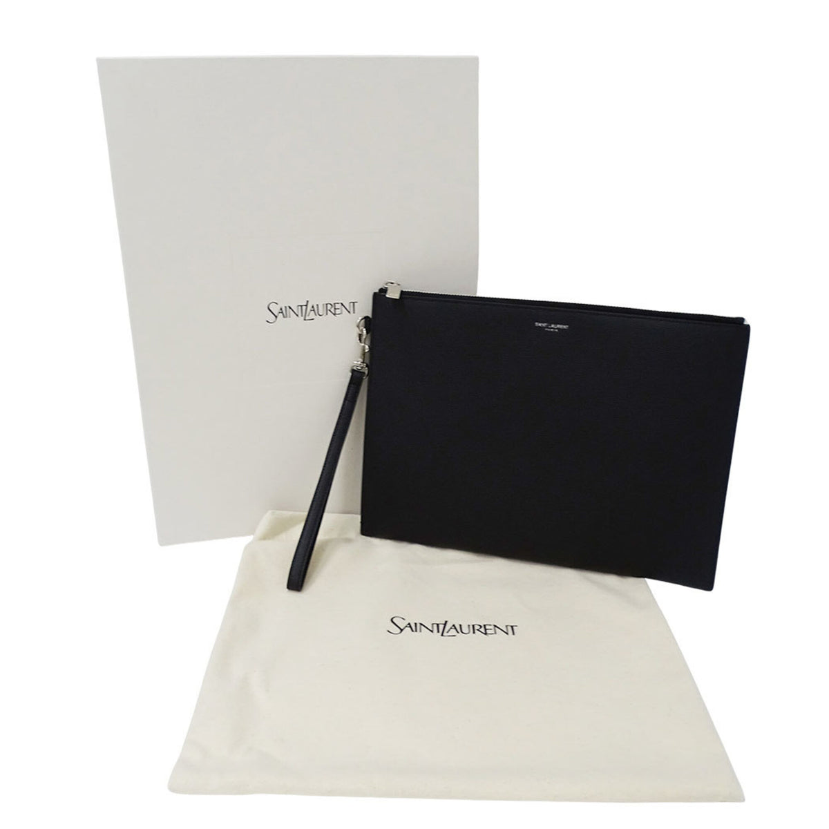 Saint Laurent Black Leather Clutch Bag Handbag (Pre-Owned)