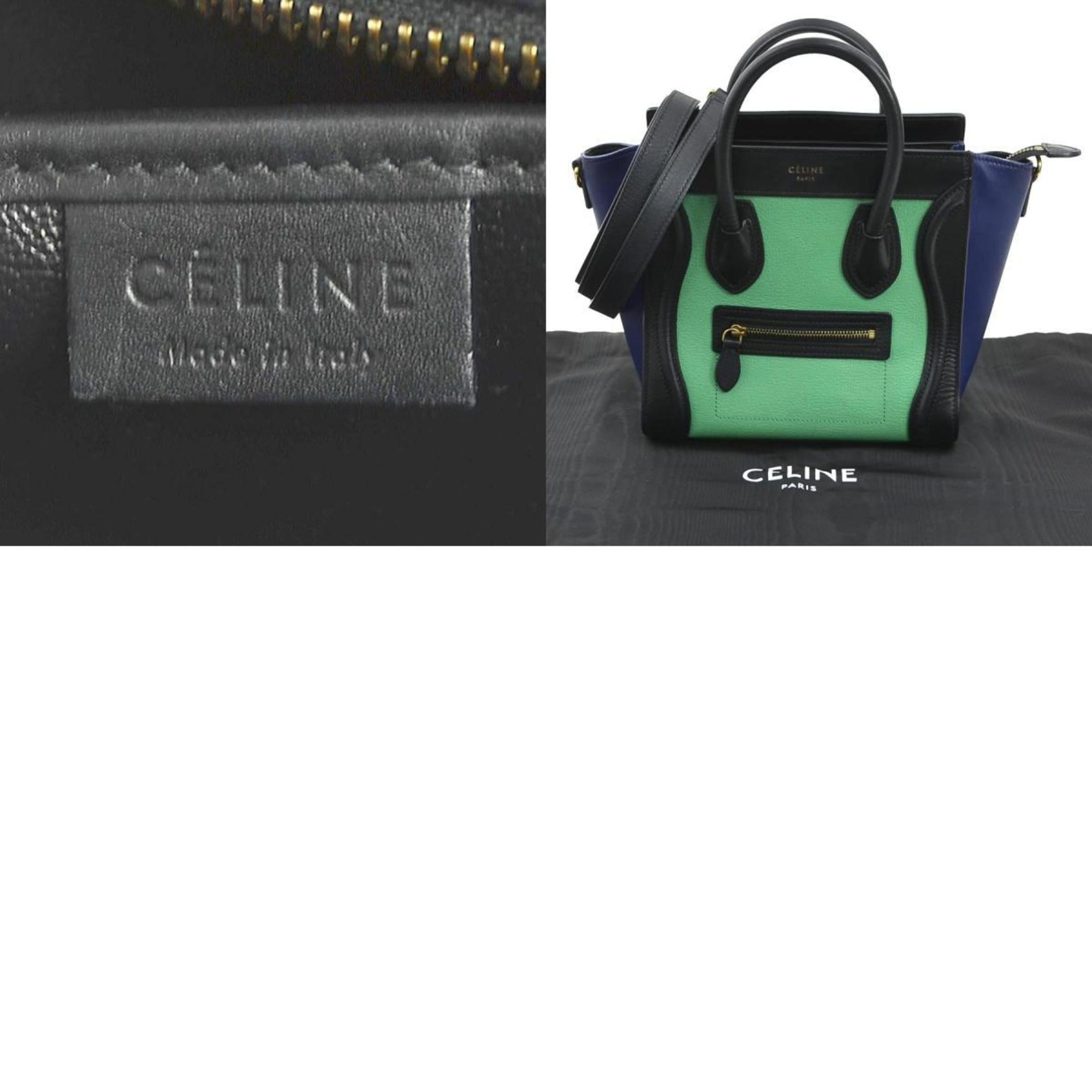 Celine Black Blue Green Leather Handbag Shoulder Bag (Pre-Owned)