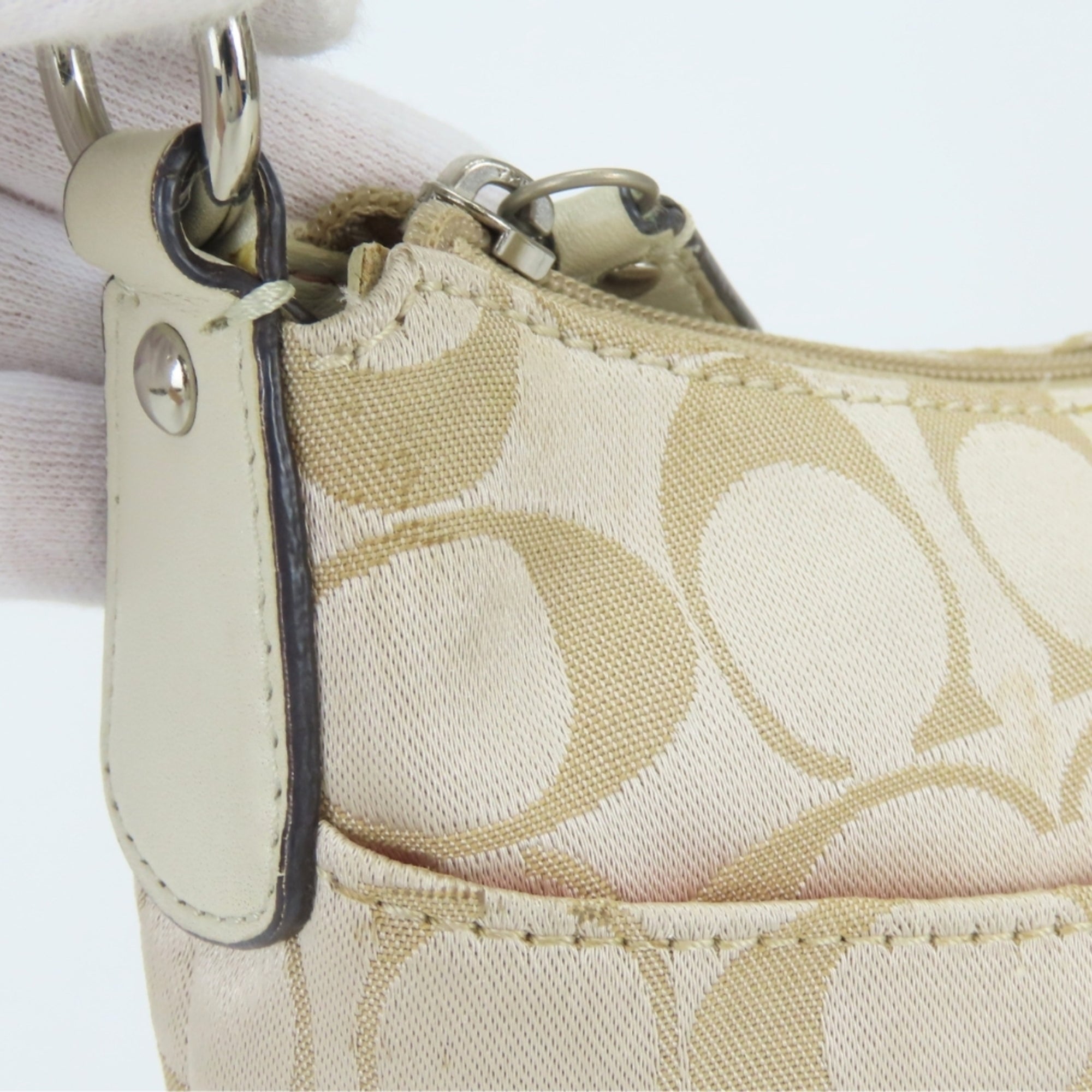 Coach Signature Gold Grayish Canvas Leather Shoulder Bag (Pre-Owned)