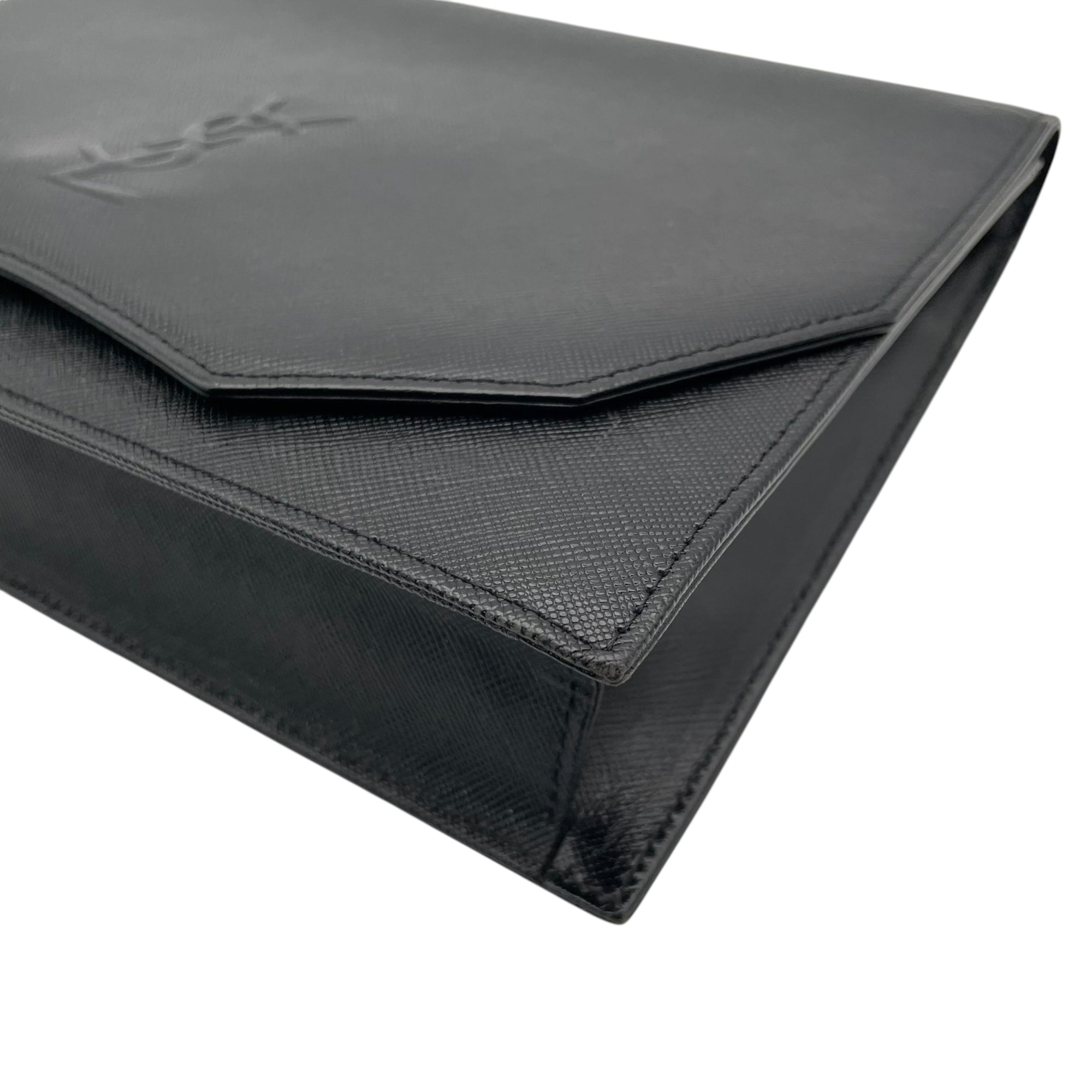 Yves Saint Laurent Black Leather Clutch Bag Handbag (Pre-Owned)