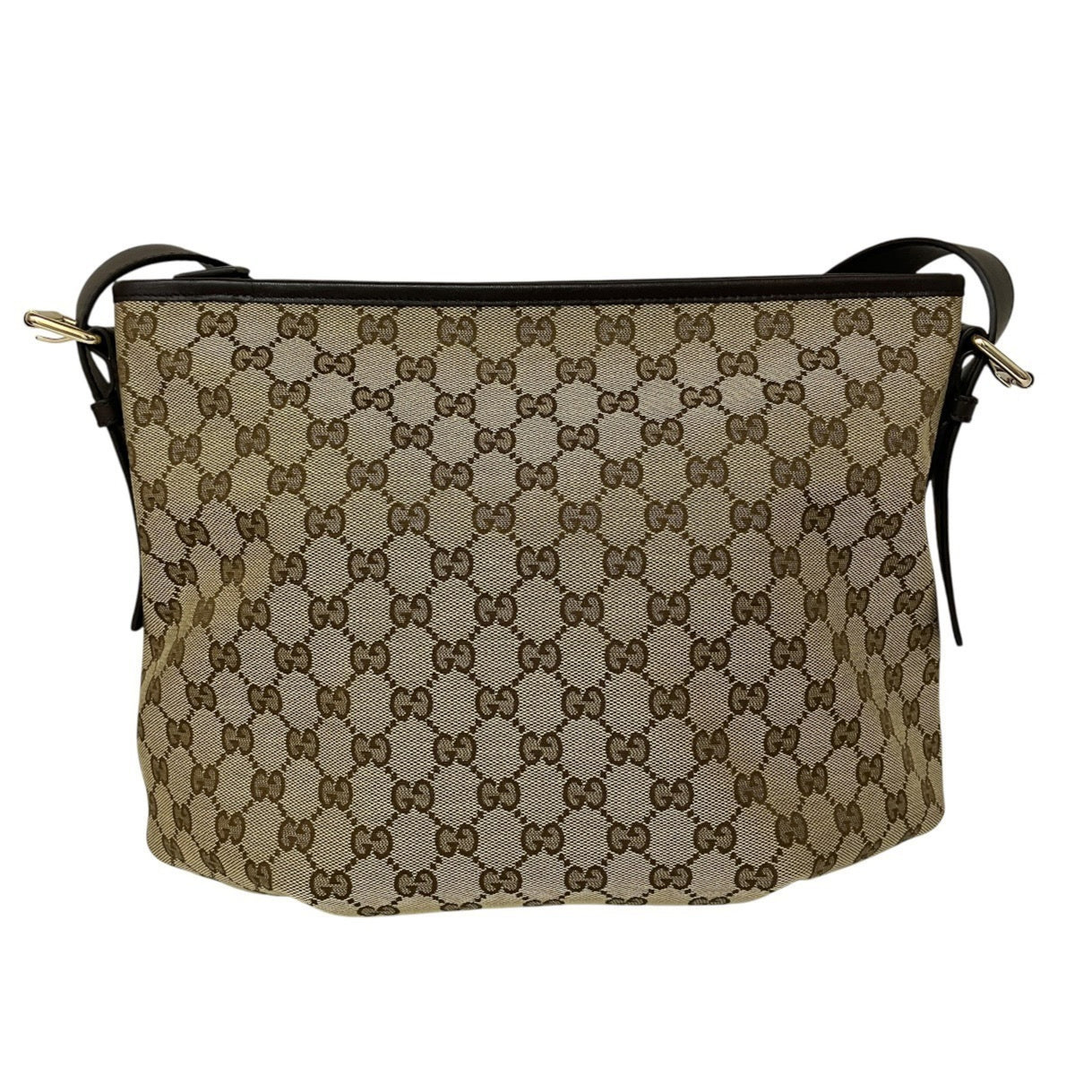 Gucci Gg Canvas Beige Brown Gg Canvas Leather Shoulder Bag (Pre-Owned)