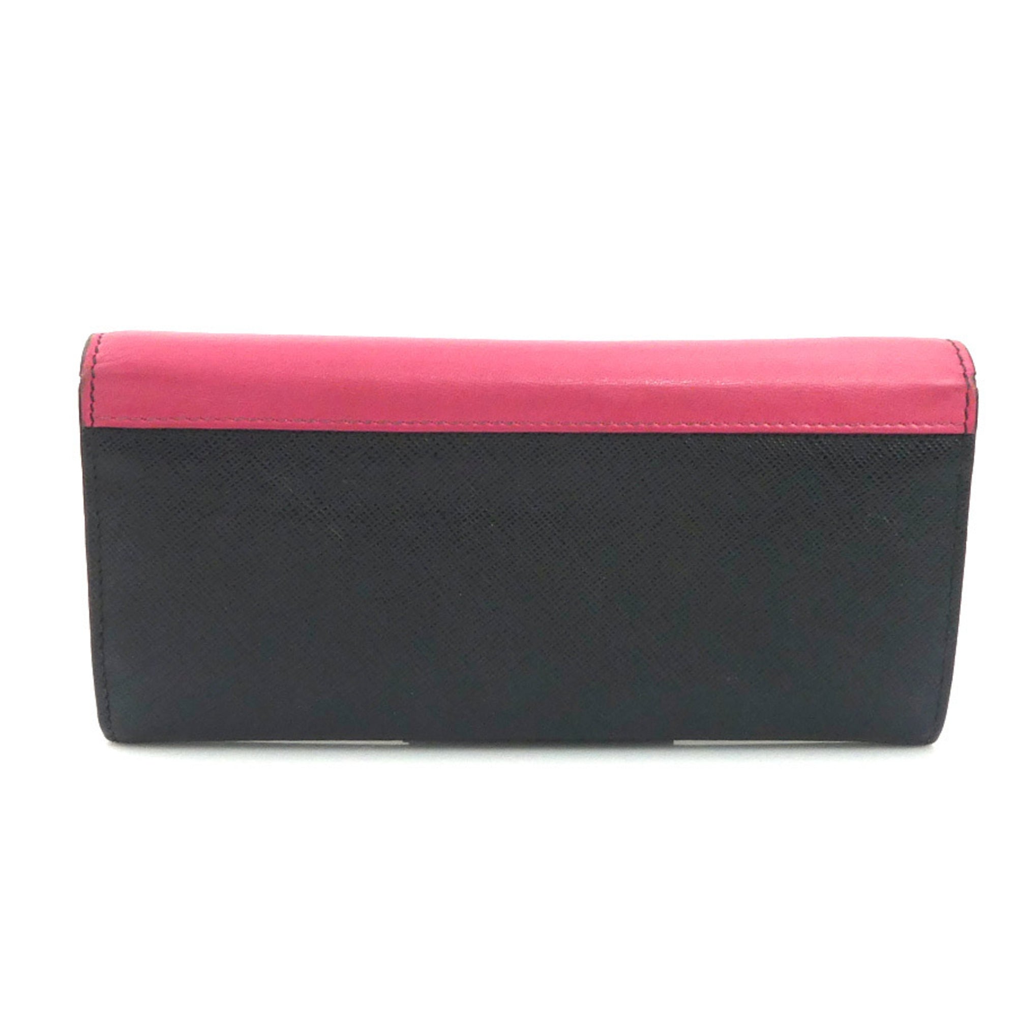 Prada Black Pink Leather Long Wallet (Bi-Fold) (Pre-Owned)
