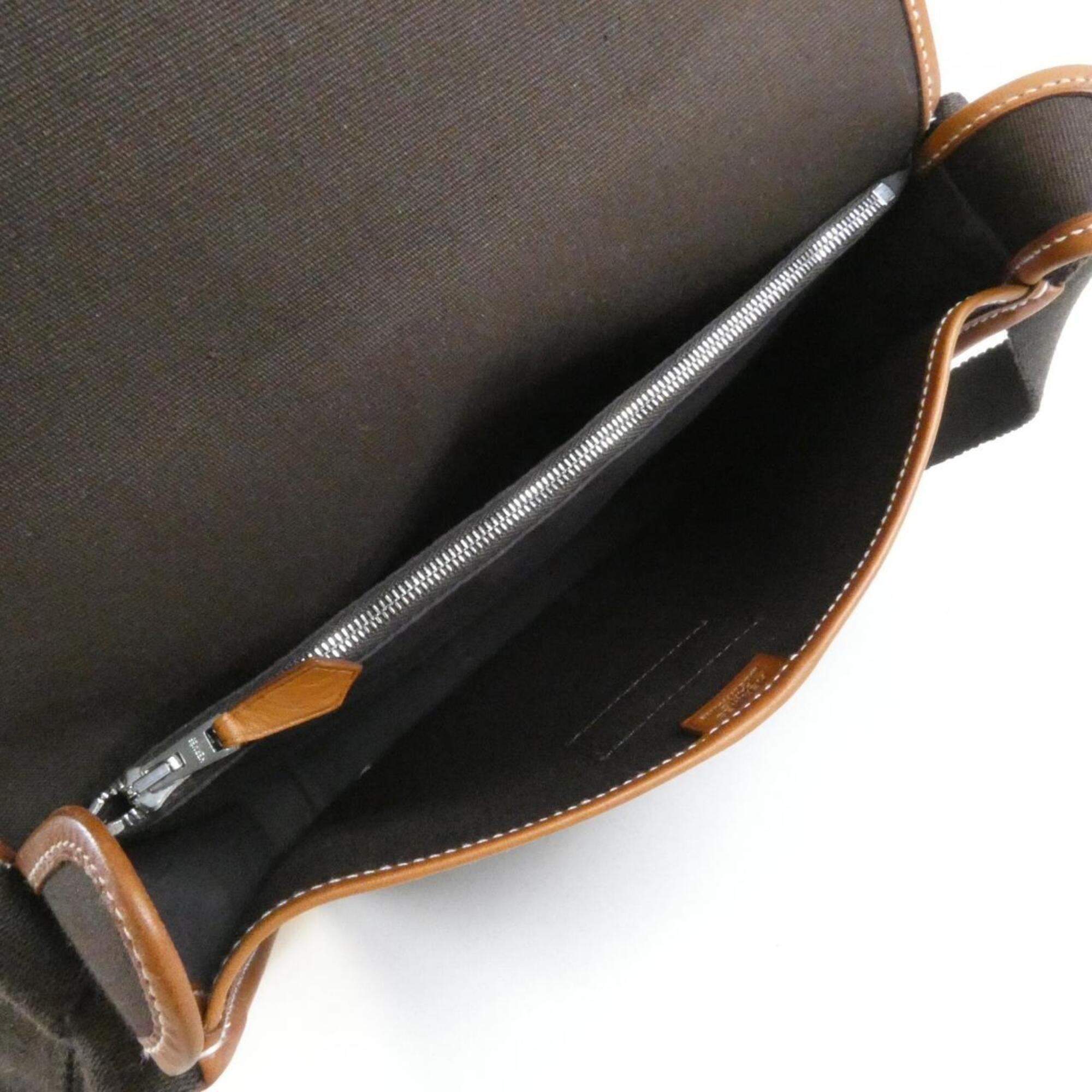 Hermes Brown Toile Officier Barenia Leather Shoulder Bag (Pre-Owned)