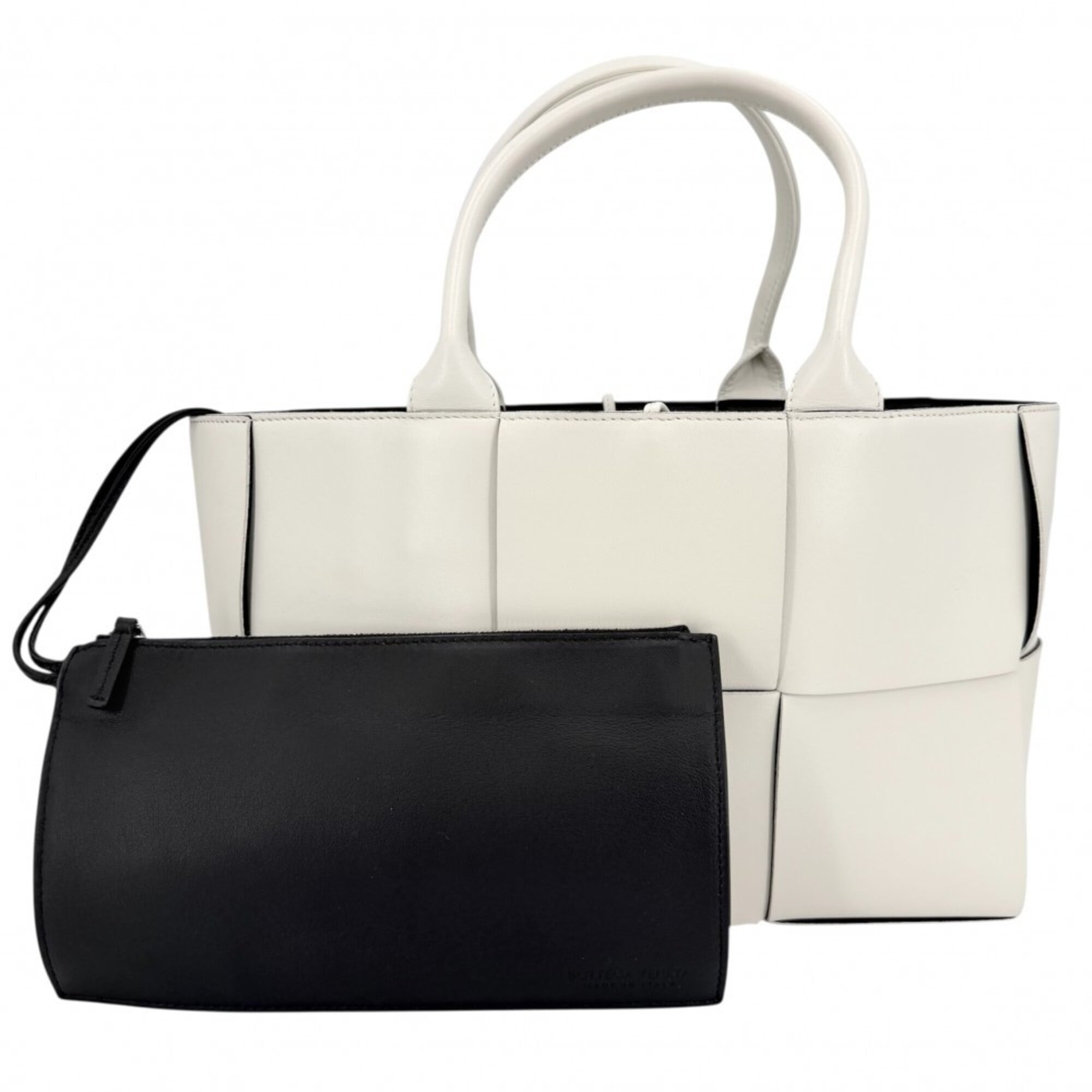 Bottega Veneta Black White Intrecciato Handbag Tote Bag (Pre-Owned)